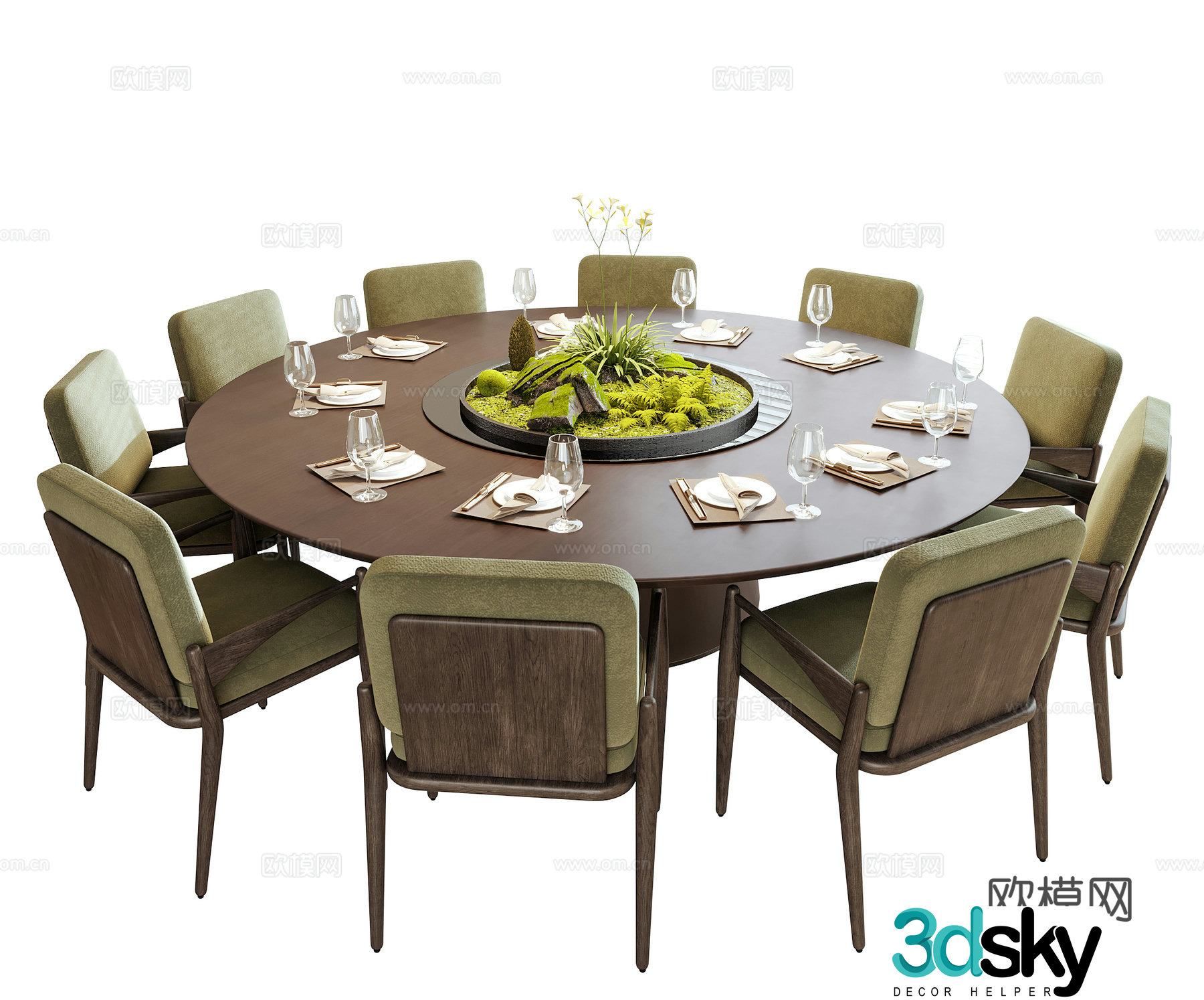 New Chinese style dining table and chairs round dining table 3d model