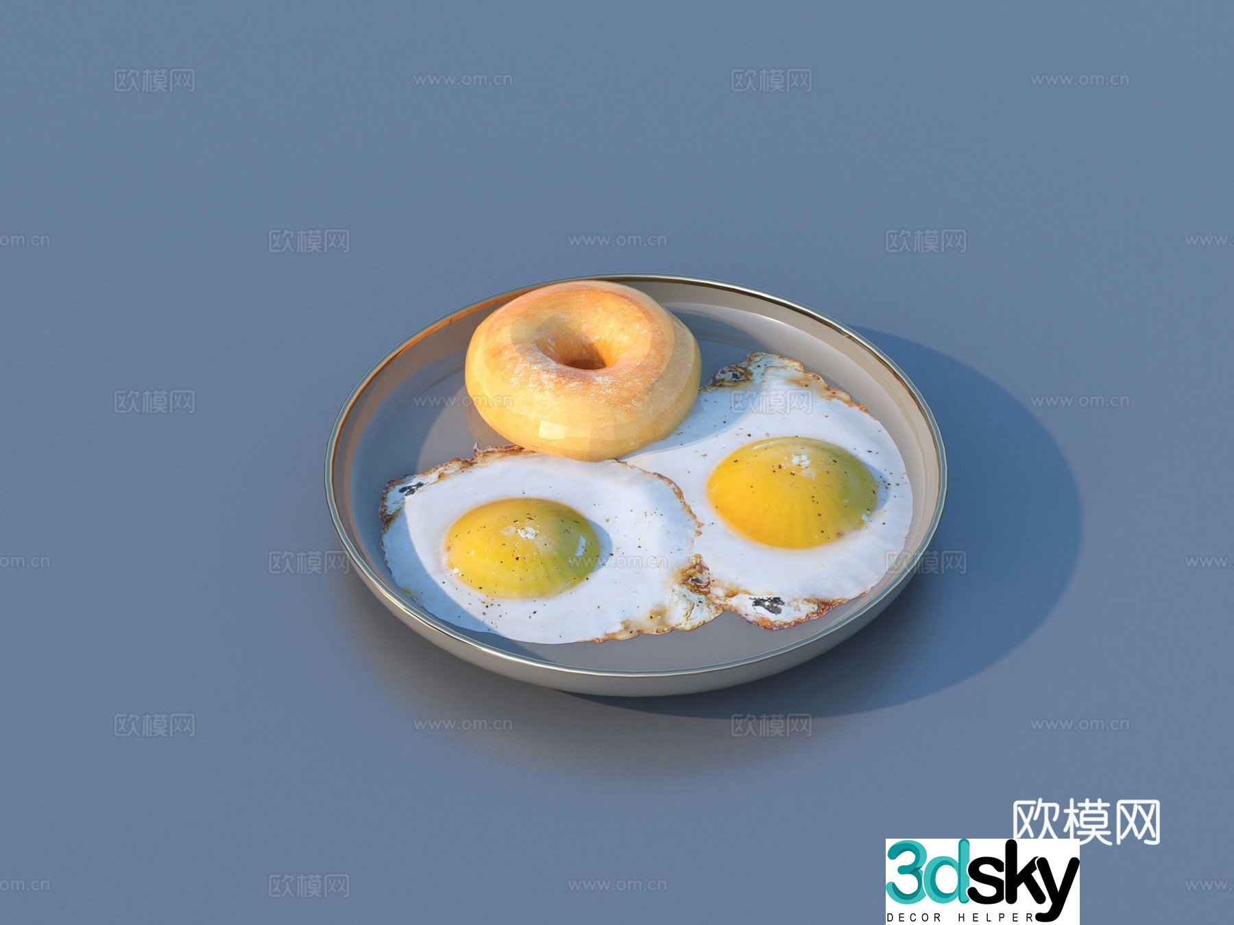 Fried eggs and eggs Chinese food 3D model