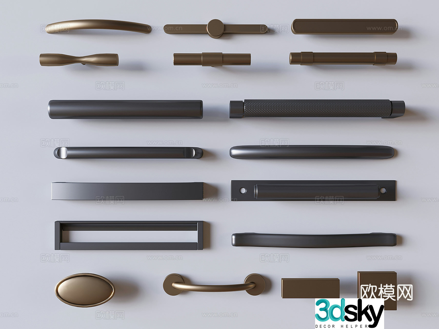 Wardrobe door handle metal long handle 3d model