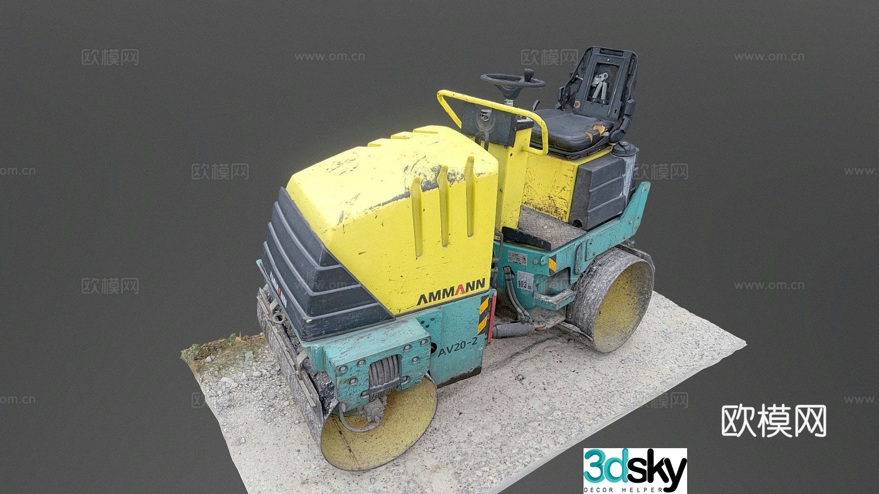 Asphalt roller industrial equipment 3d model