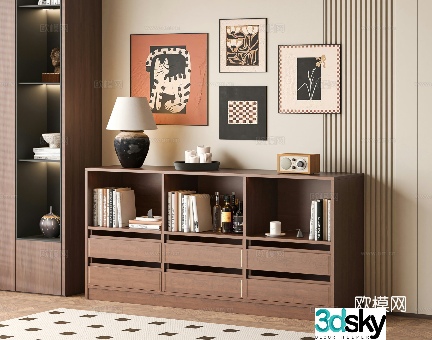 Medium style short bookcase floor cabinet 3D model