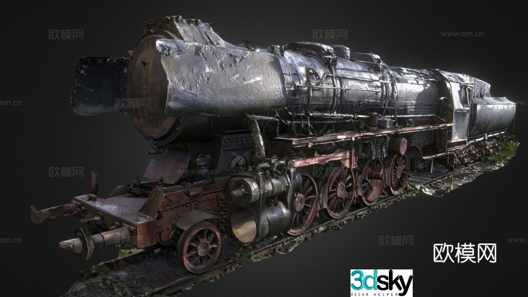 Abandoned train steam locomotive 3d model