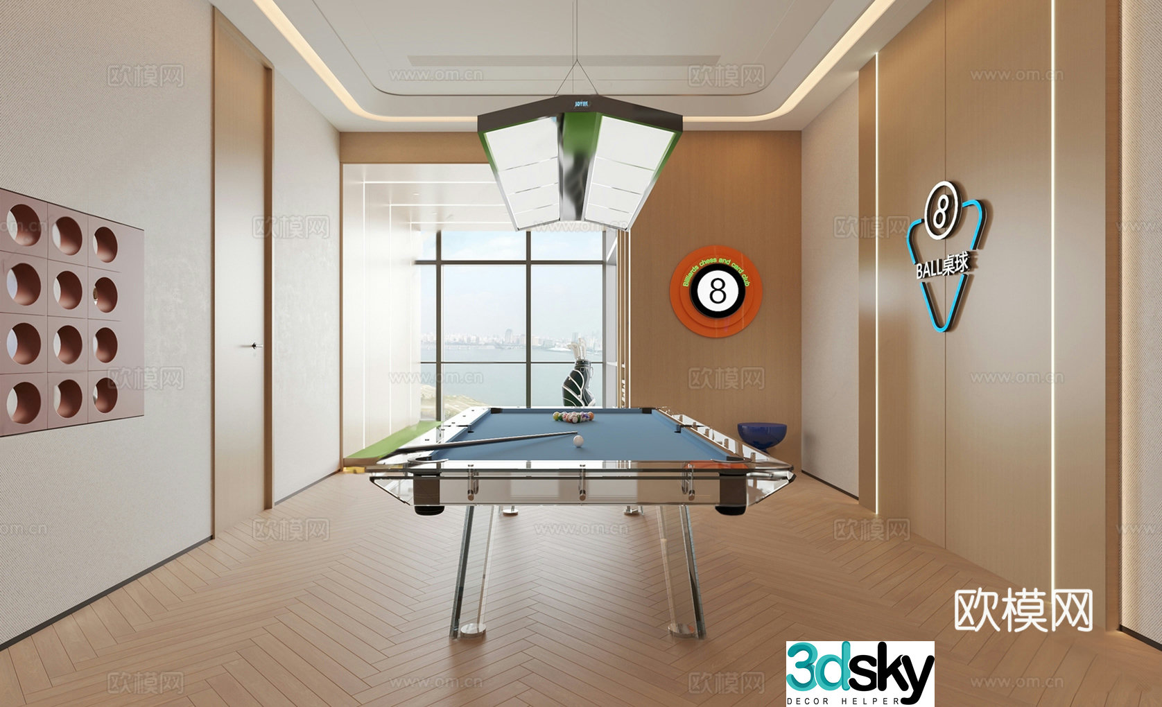 Modern billiards room billiards hall 3d model