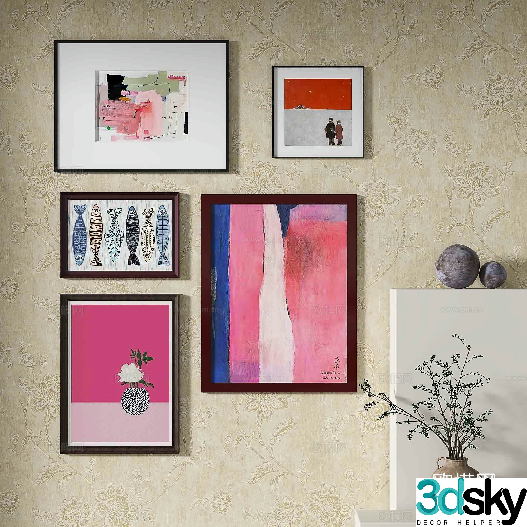 Modern abstract painting Decorative painting 3d model
