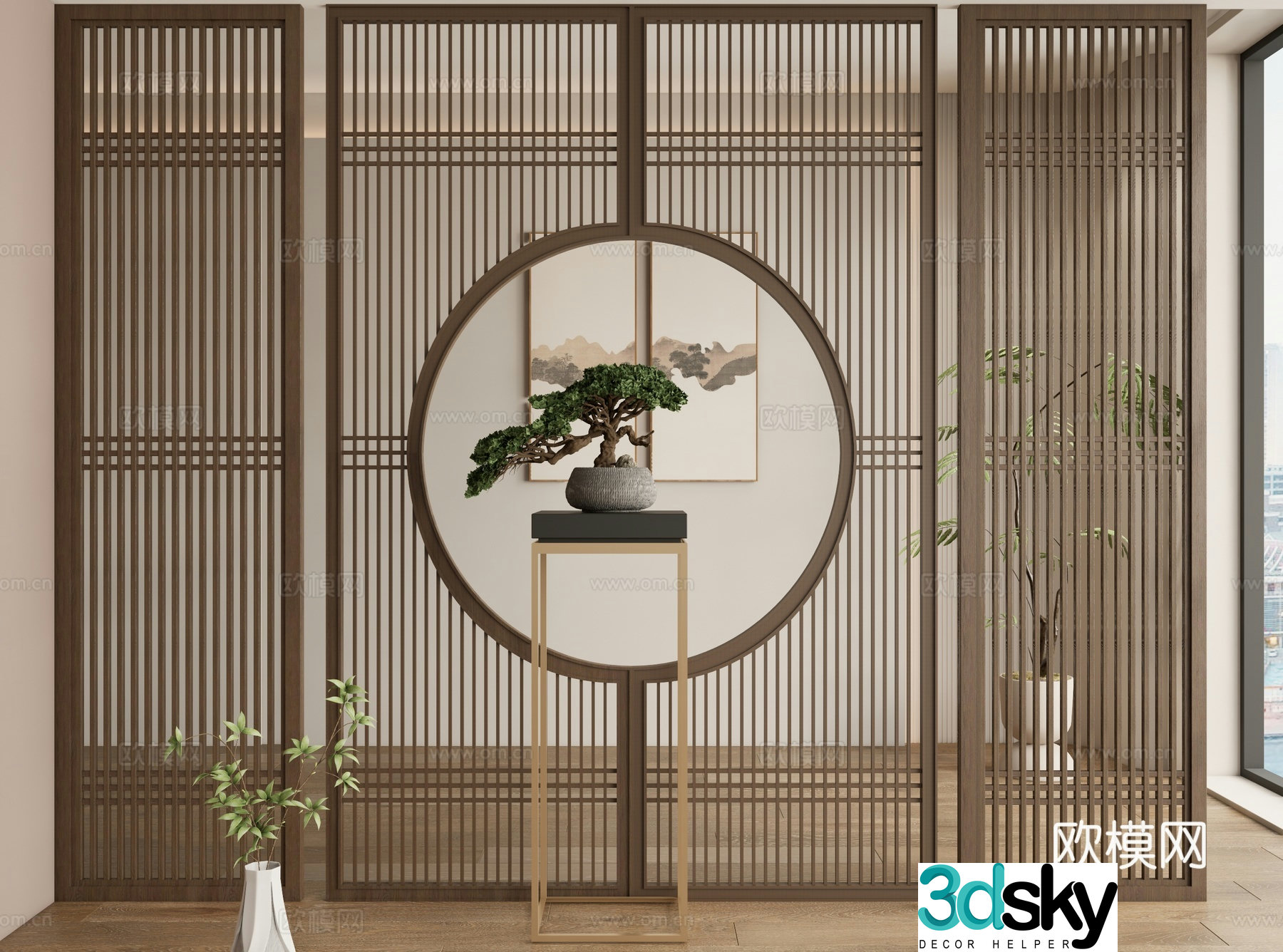 New Chinese style screen decorative screen entrance screen 3D model