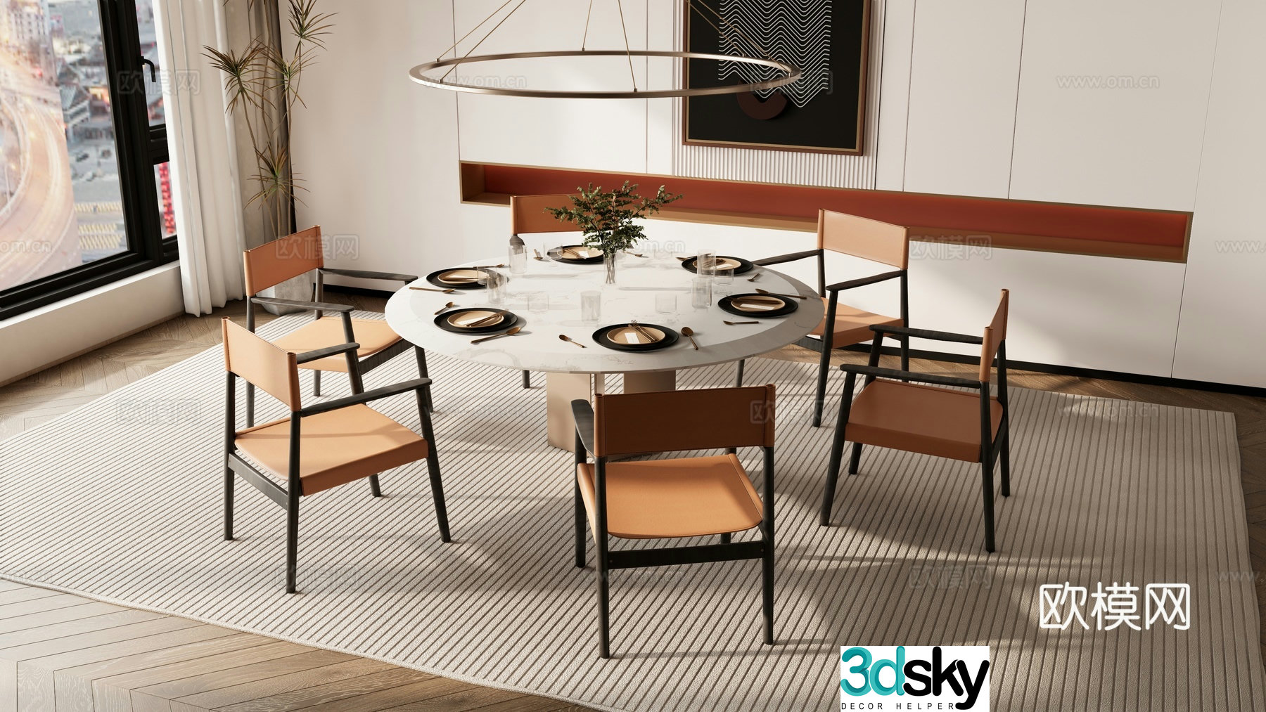 New Chinese style dining table and chairs round dining table 3d model