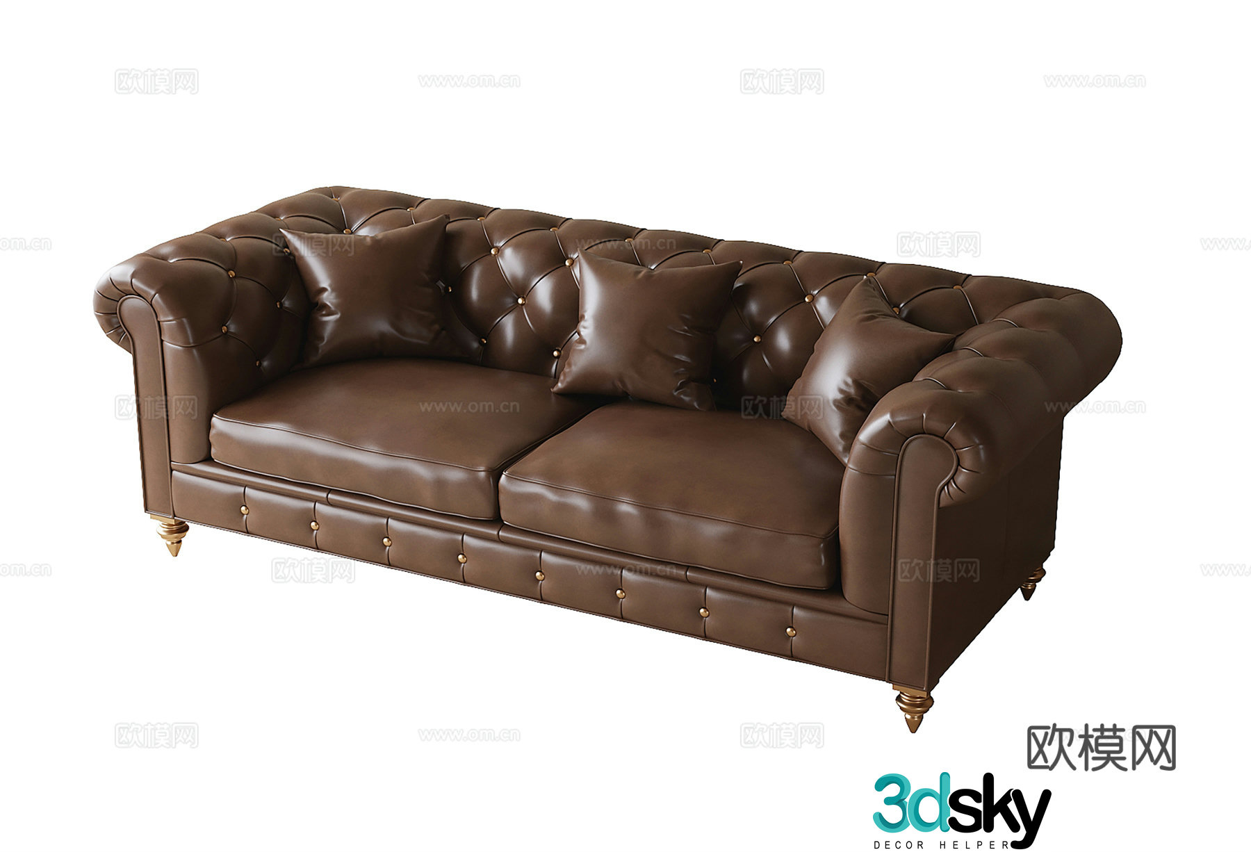 European double sofa leather sofa 3d model