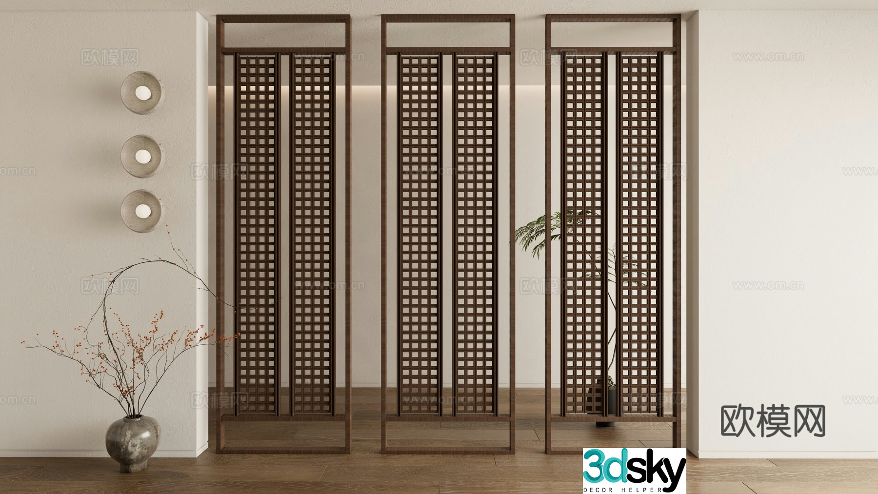 New Chinese style screen grille screen 3d model