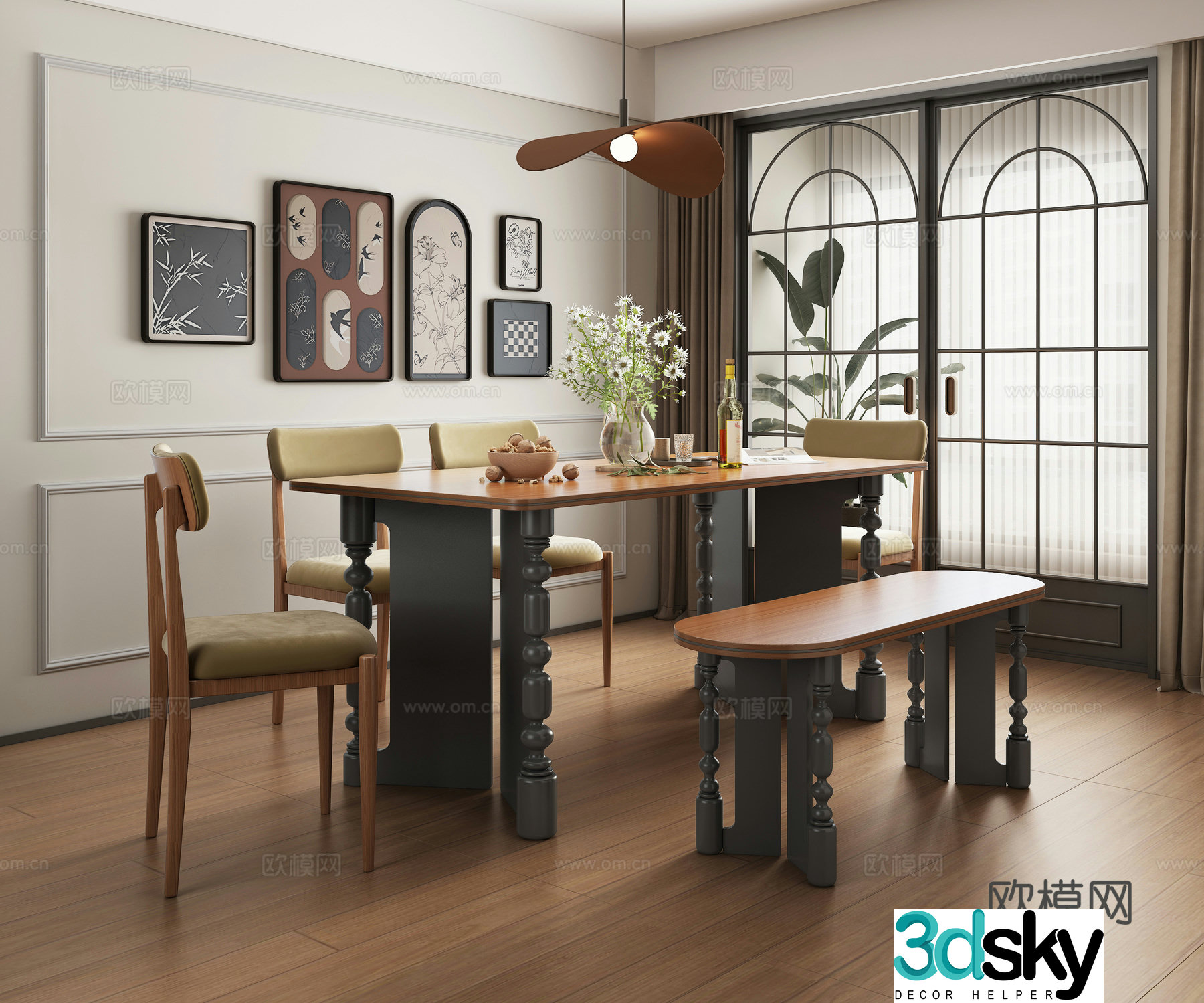Medieval style dining table and chairs bar dining table 3D model
