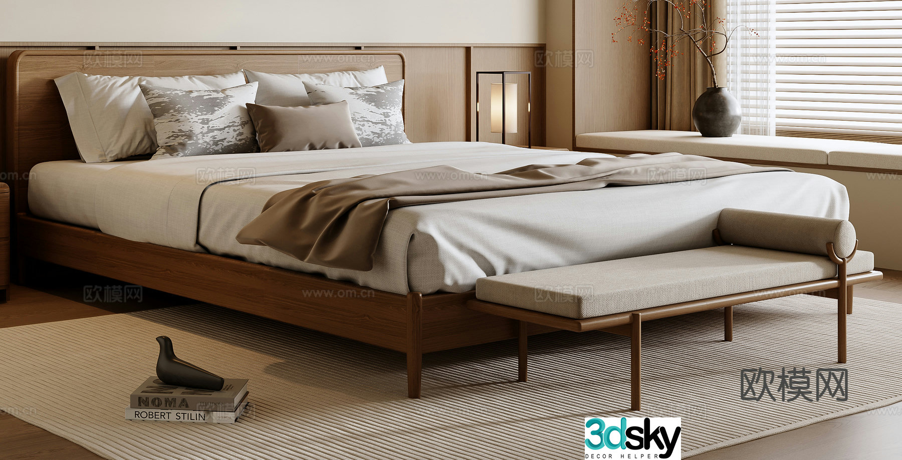 New Chinese style double bed 3d model