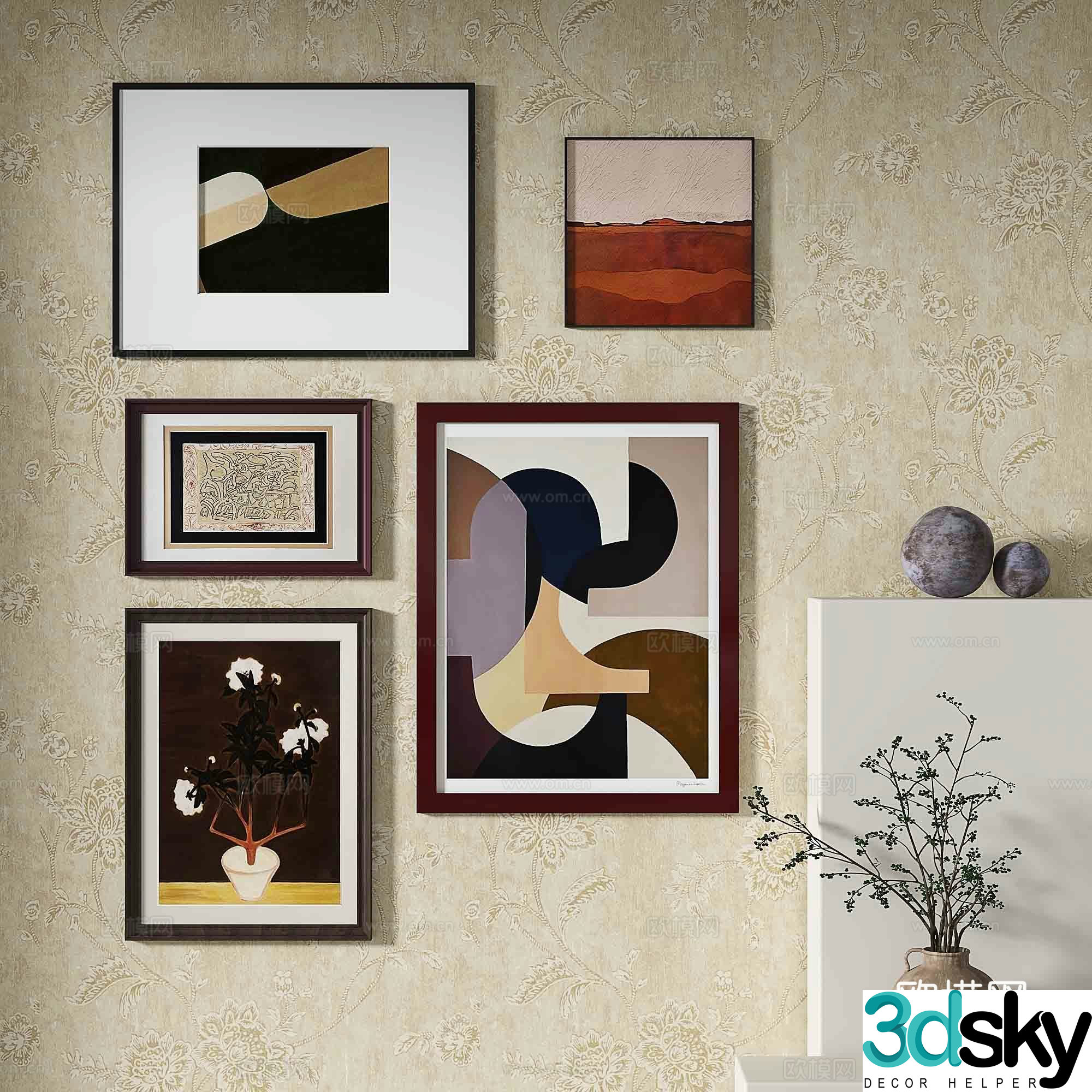 Modern abstract painting decorative painting 3d model