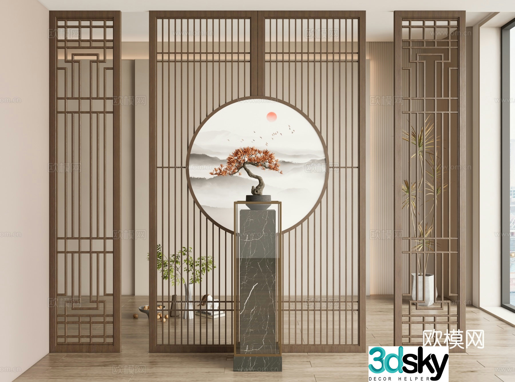 New Chinese style screen decorative screen entrance screen 3D model