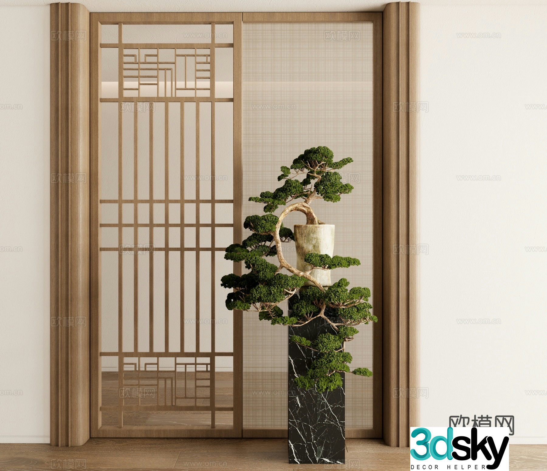 New Chinese style screen lattice screen flower stand 3D model