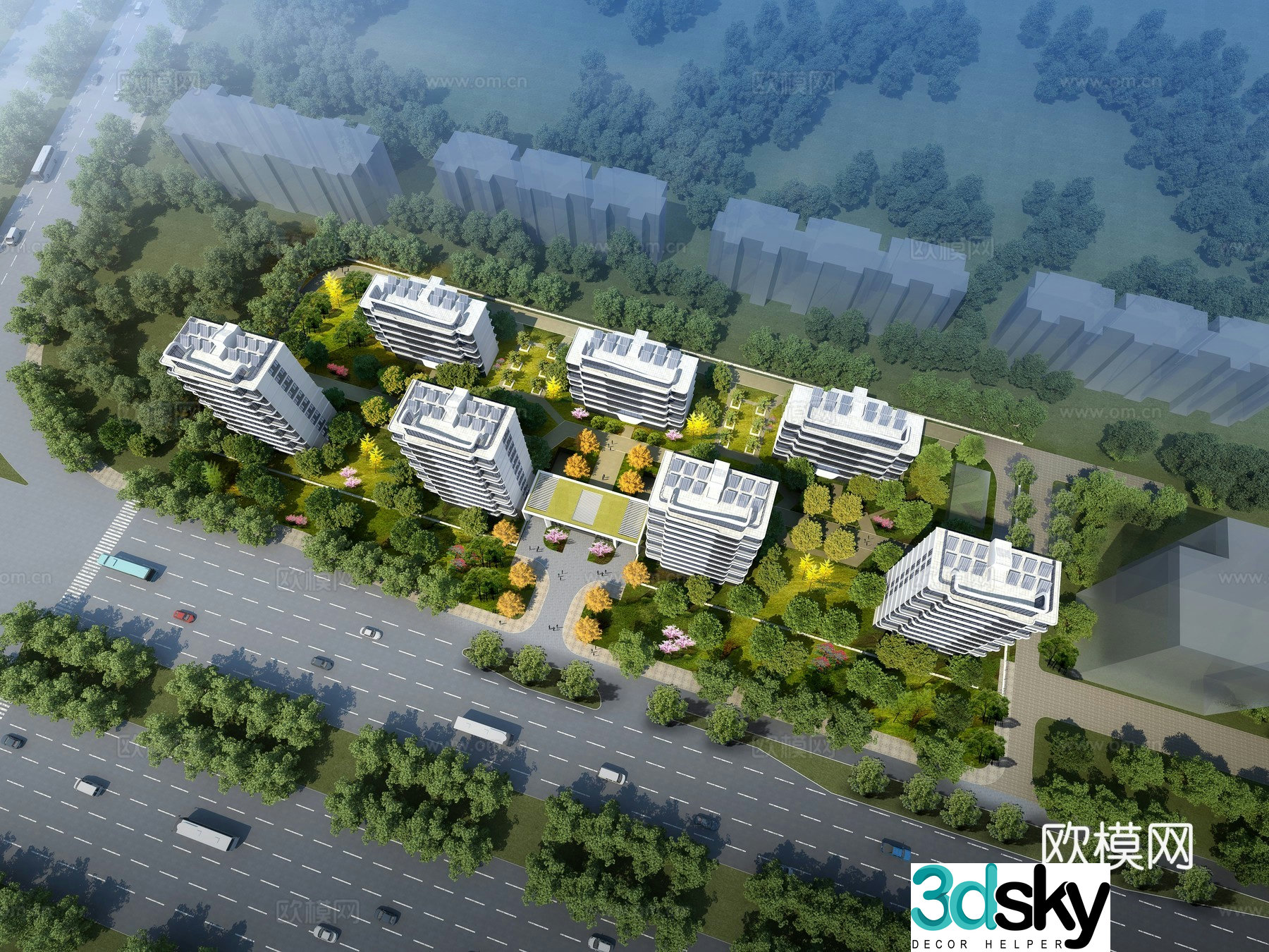 Residential building aerial view 3d model