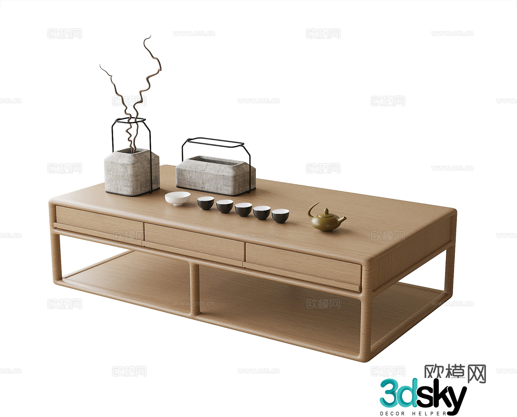 Japanese coffee table solid wood coffee table 3d model