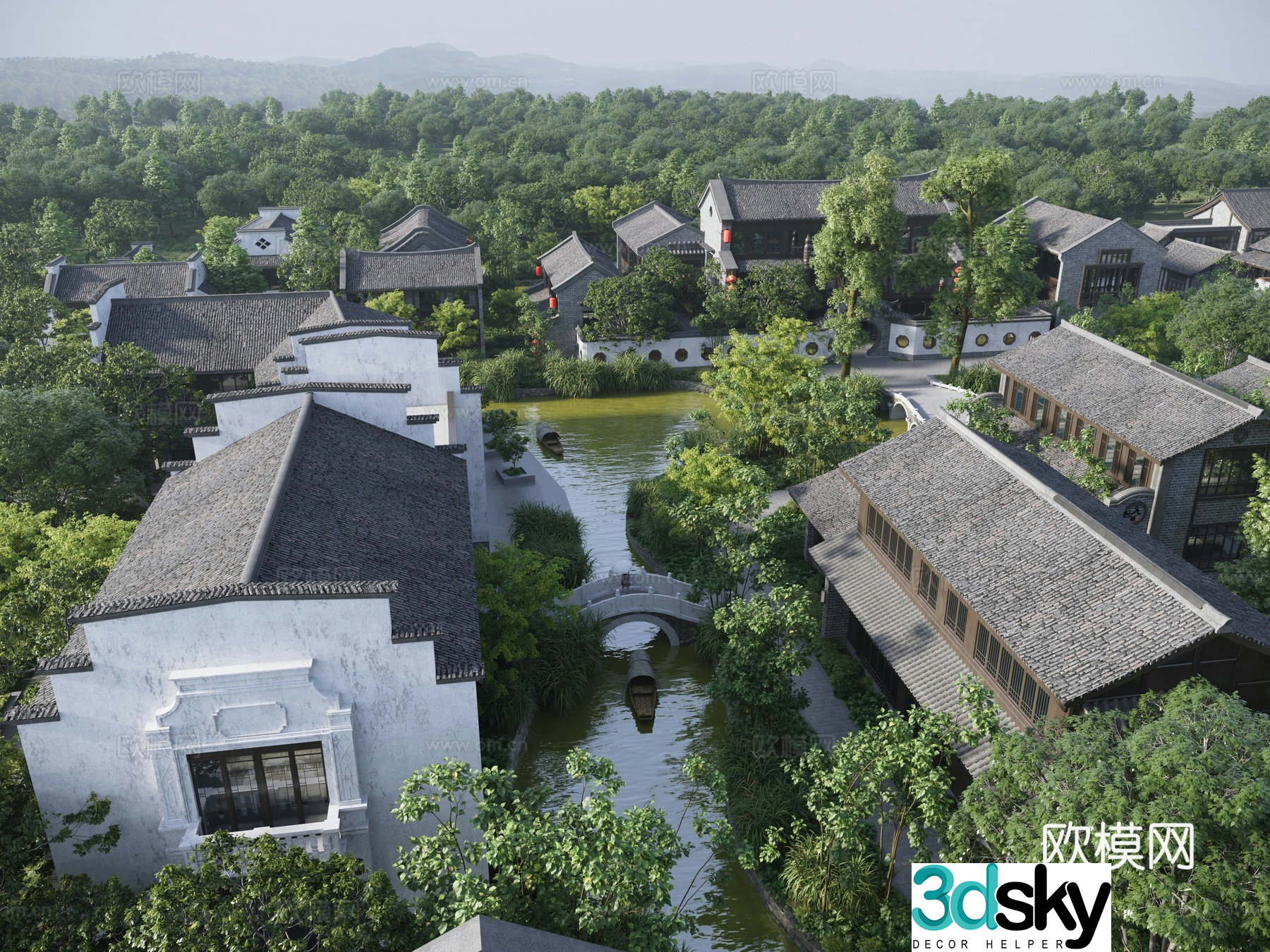 Antique building 3D model of Chinese commercial streets