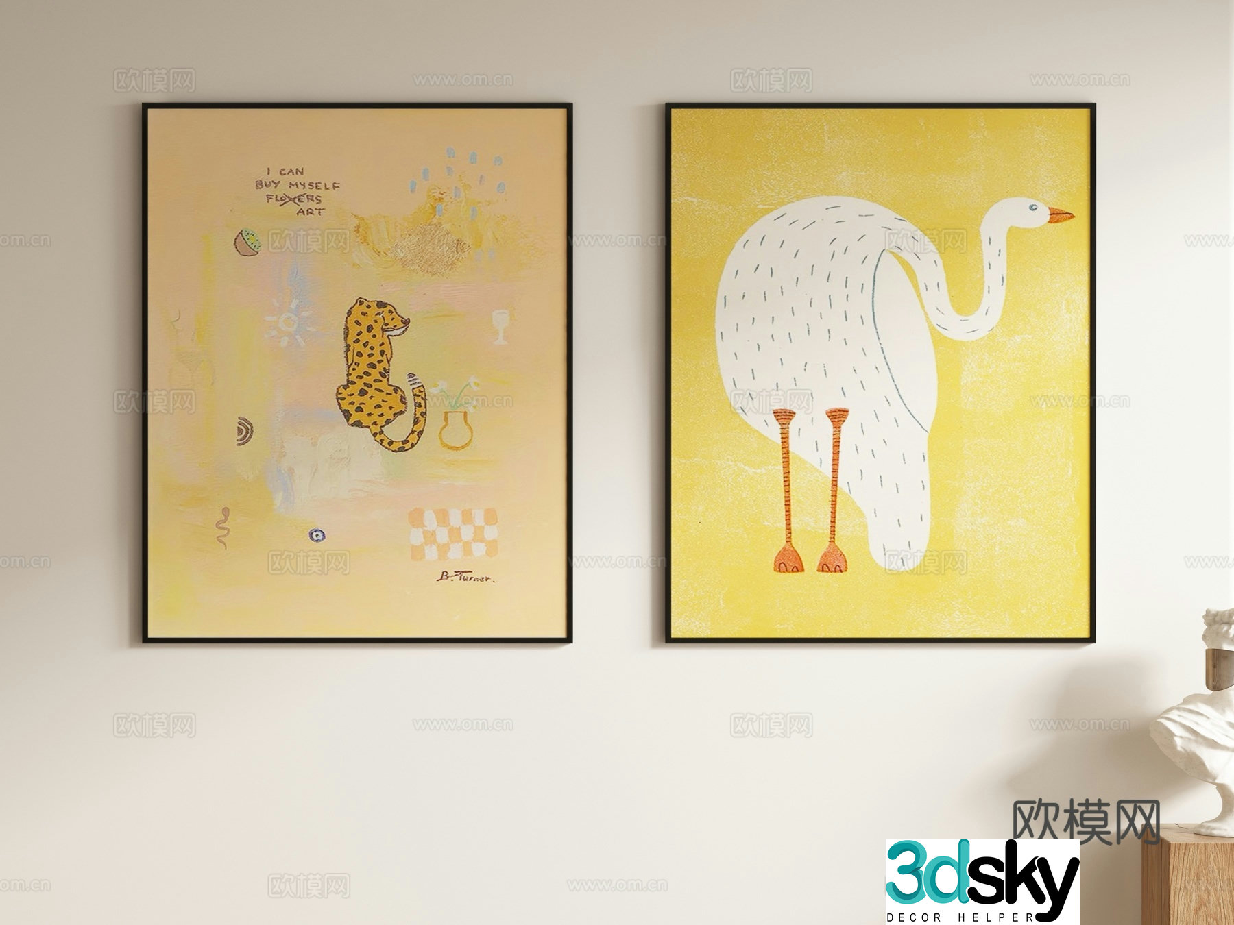 Cream style decorative painting art hanging painting 3d model
