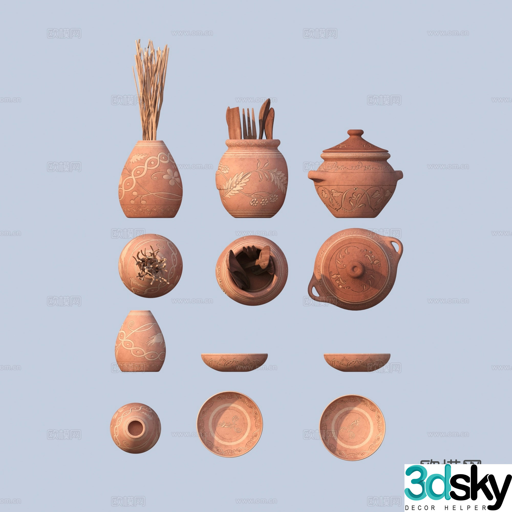 Clay pot earthen pot jar clay pot porcelain clay vessel 3d model
