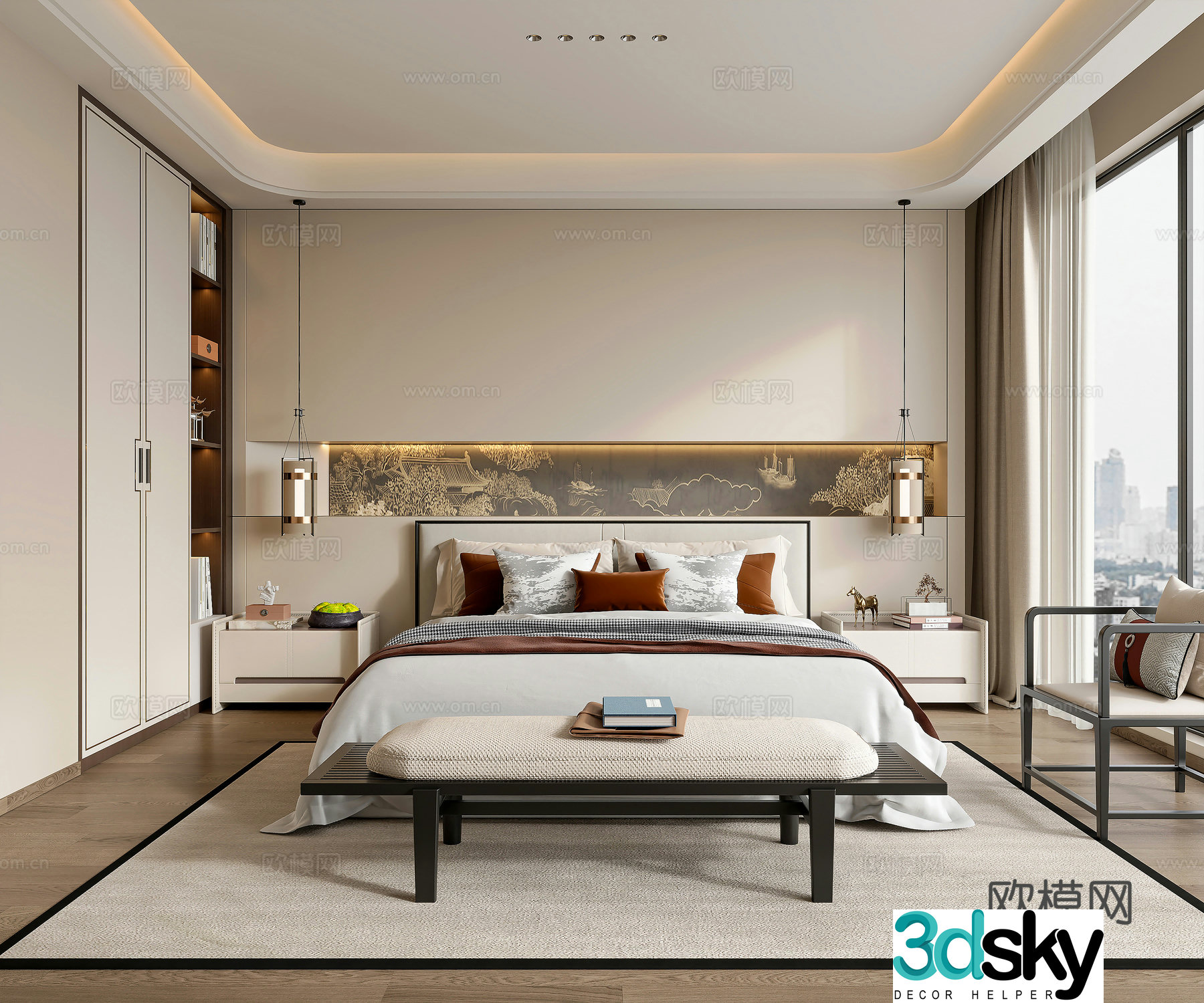 New Chinese style bedroom master bedroom 3d model