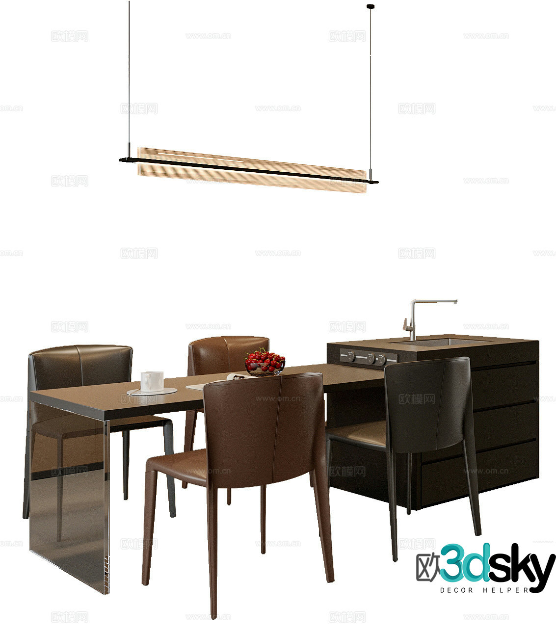Italian island dining table and chairs 3d model