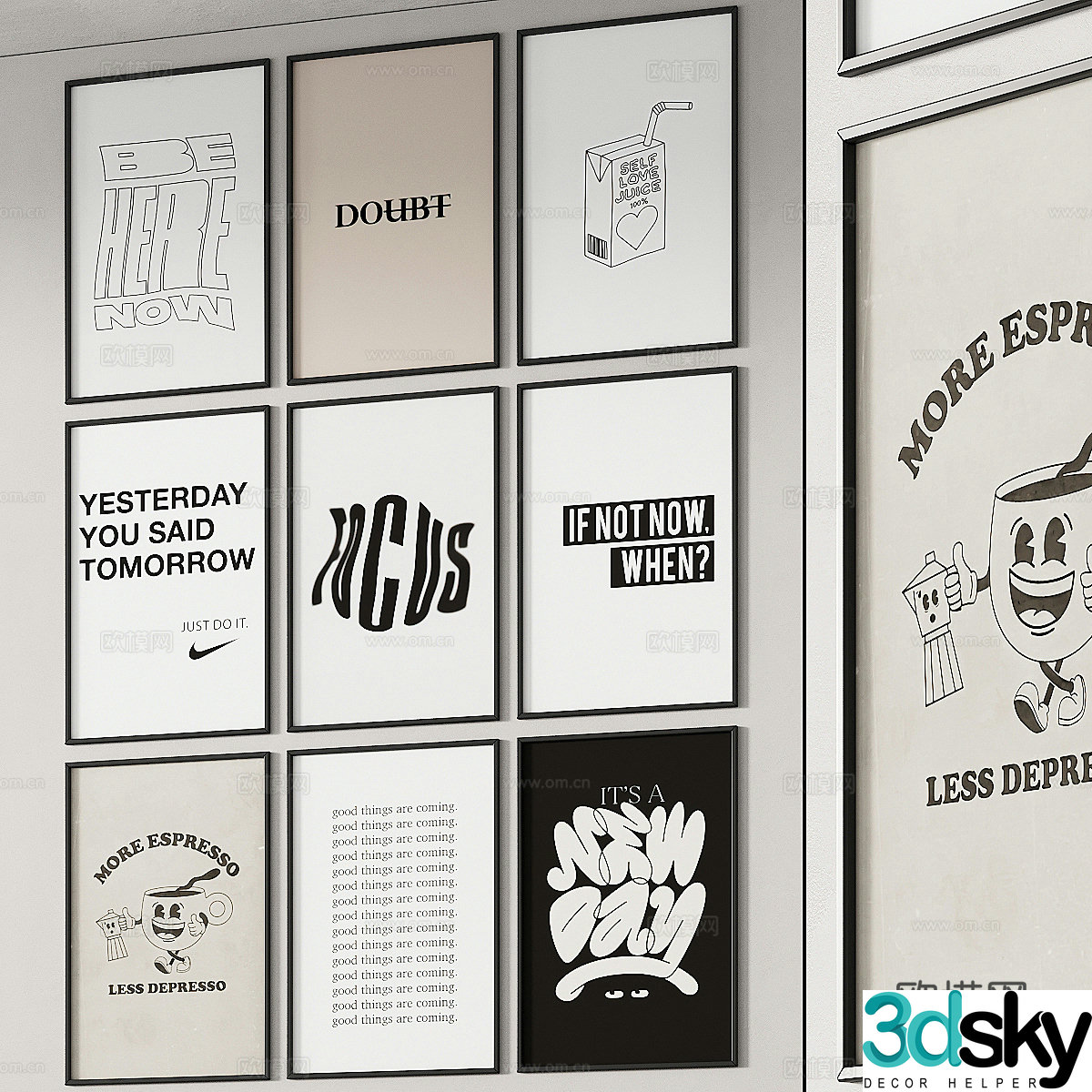 Modern combination painting black and white painting abstract painting 3d model