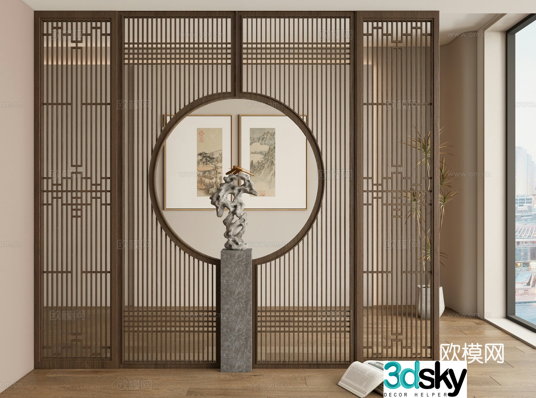 New Chinese style screen lattice screen 3D model