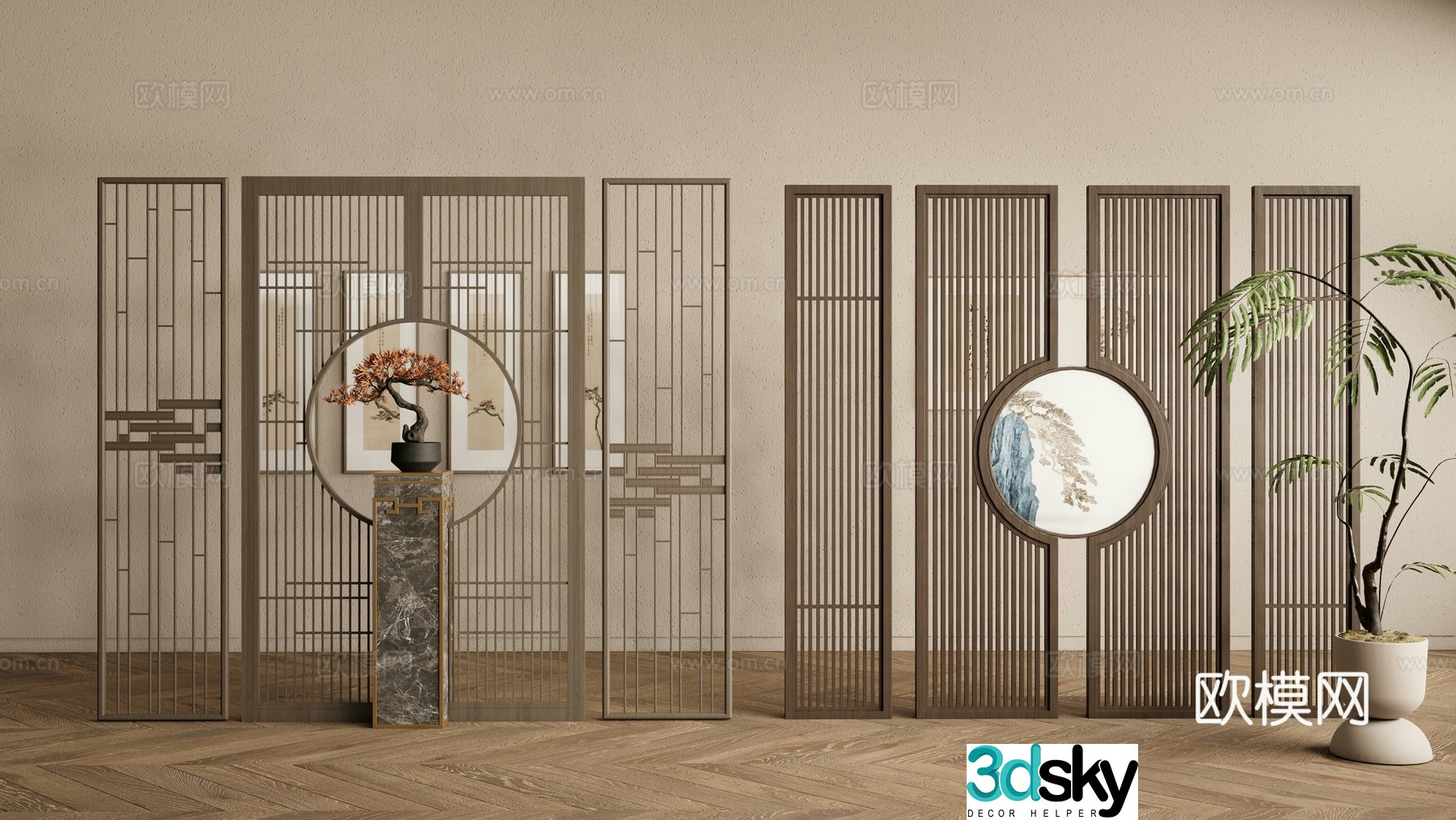 New Chinese style screen decorative screen entrance screen 3D model
