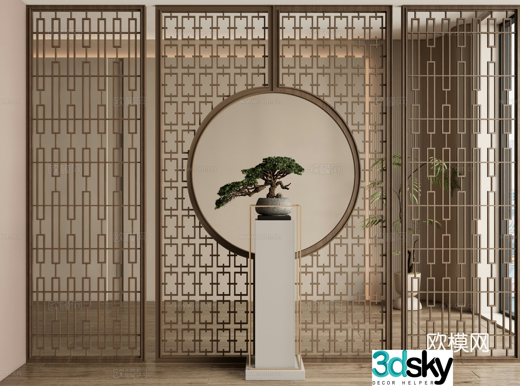 New Chinese style screen decorative screen entrance screen 3D model