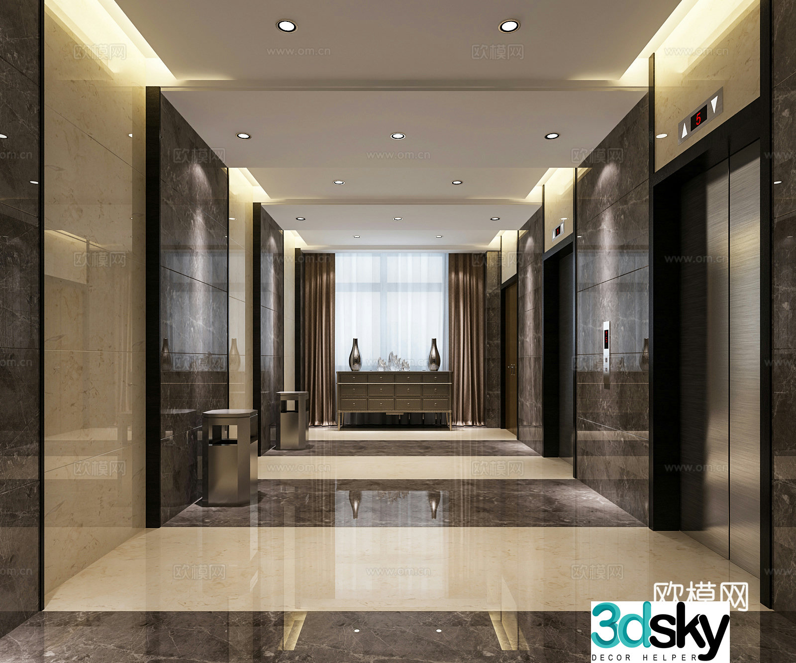 Hotel elevator room elevator hall 3d model