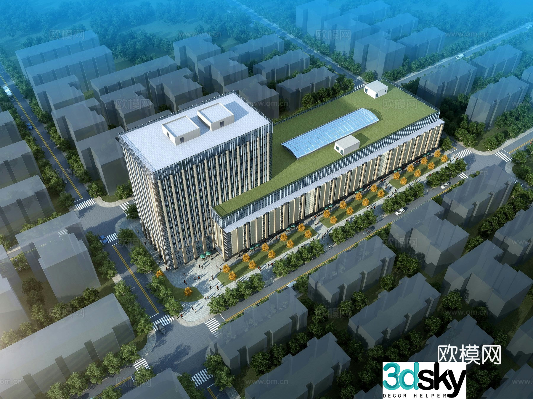 Office building aerial view 3d model
