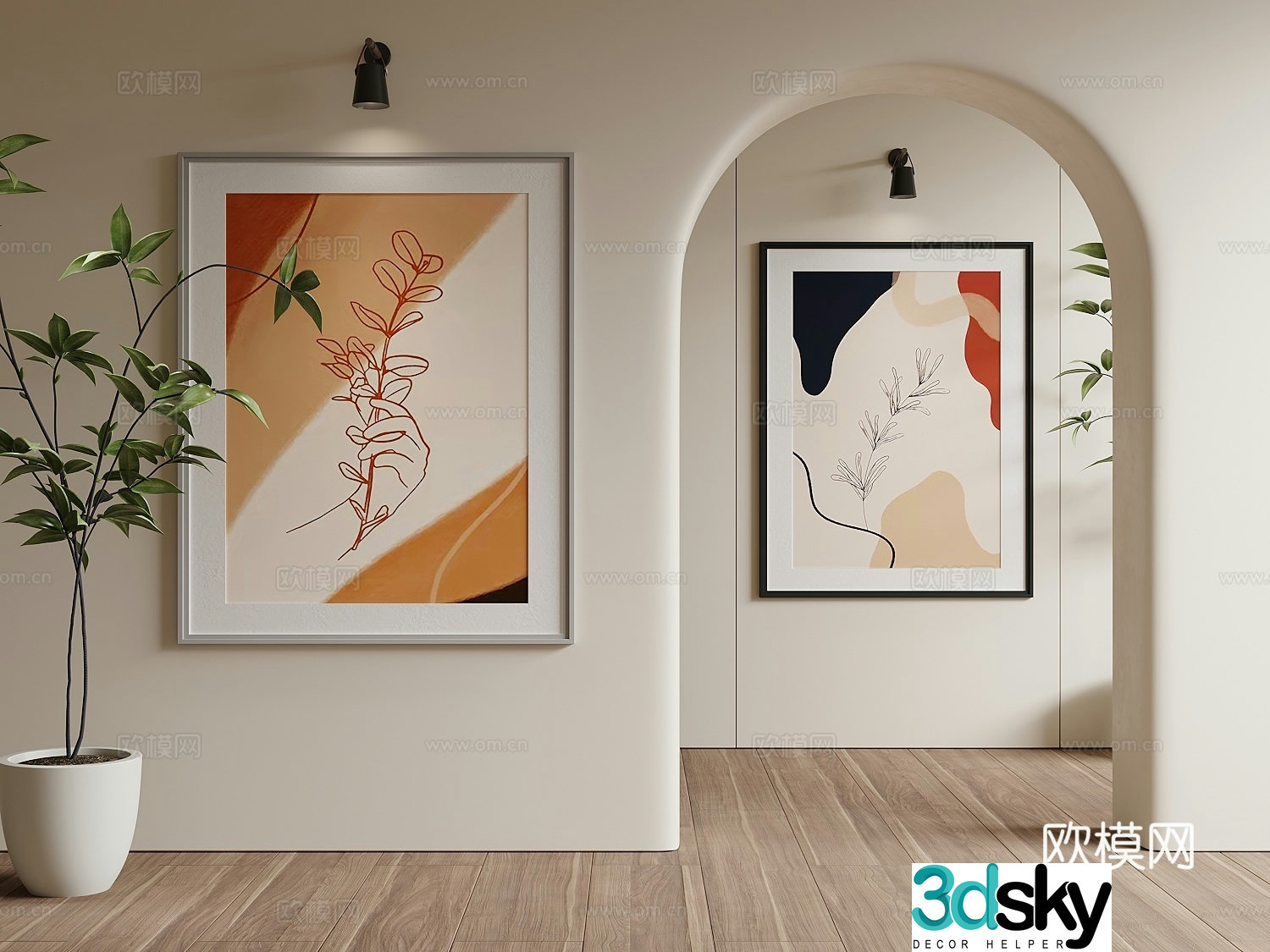 Modern art hanging paintings decorative painting 3d model
