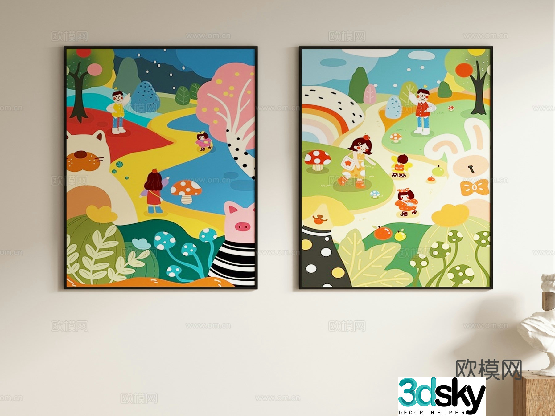 Cartoon painting decorative painting hanging painting 3d model