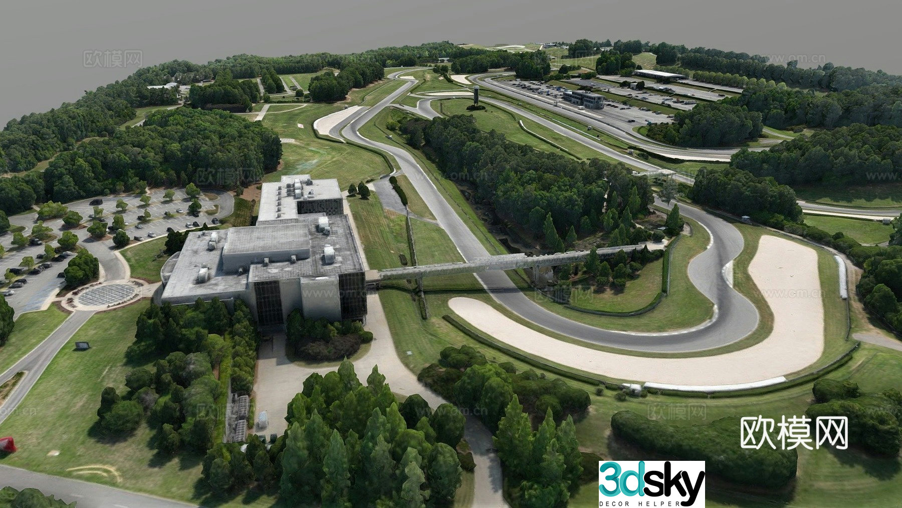Aerial view of factory building 3D model of industrial park
