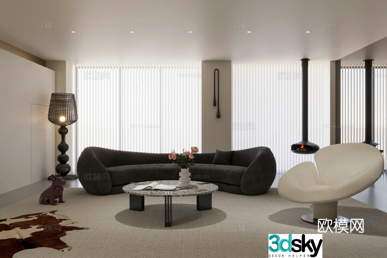 Italian minimalist living room 3D model