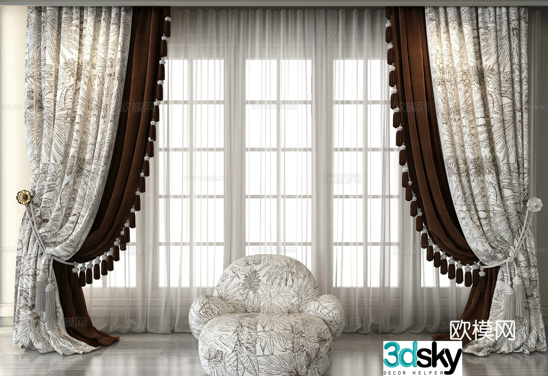 European -style velvet curtain screen curtain 3D model