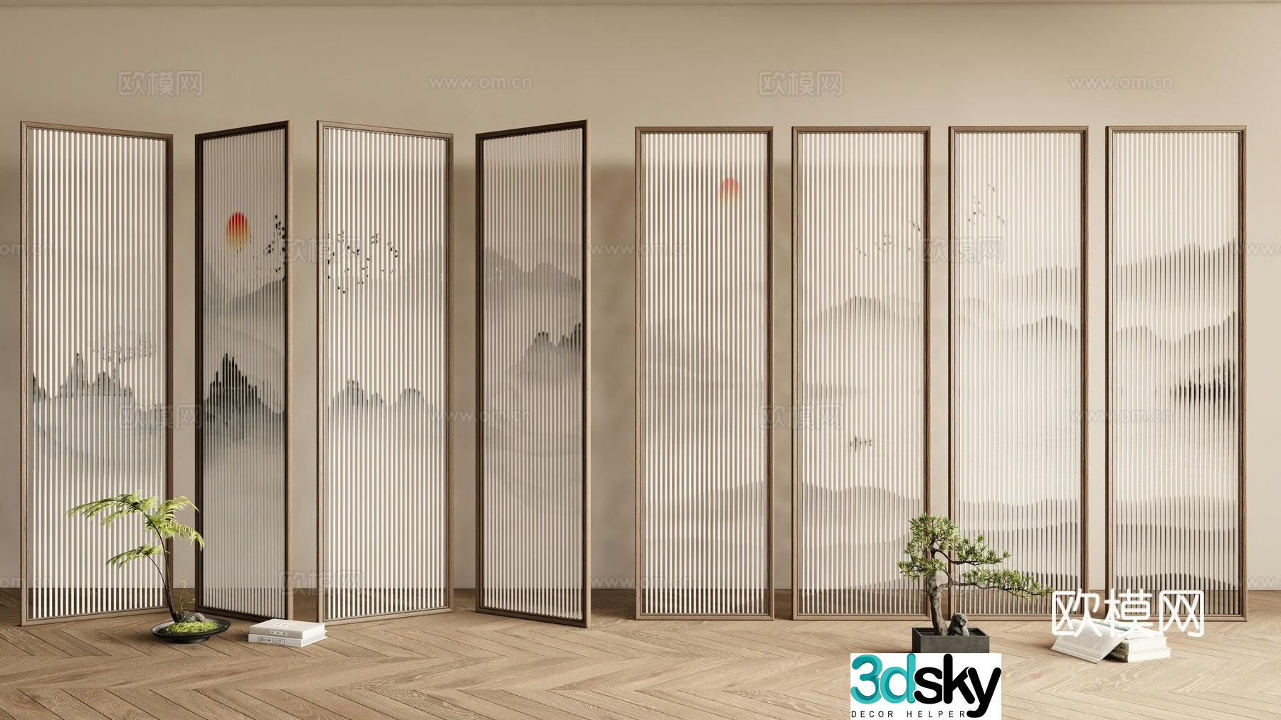 New Chinese style screen decorative screen entrance screen 3D model