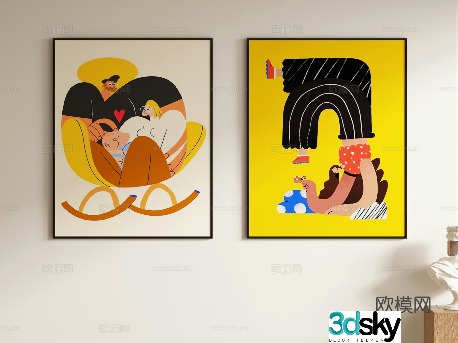 Creamy style abstract painting decorative painting hanging painting 3d model
