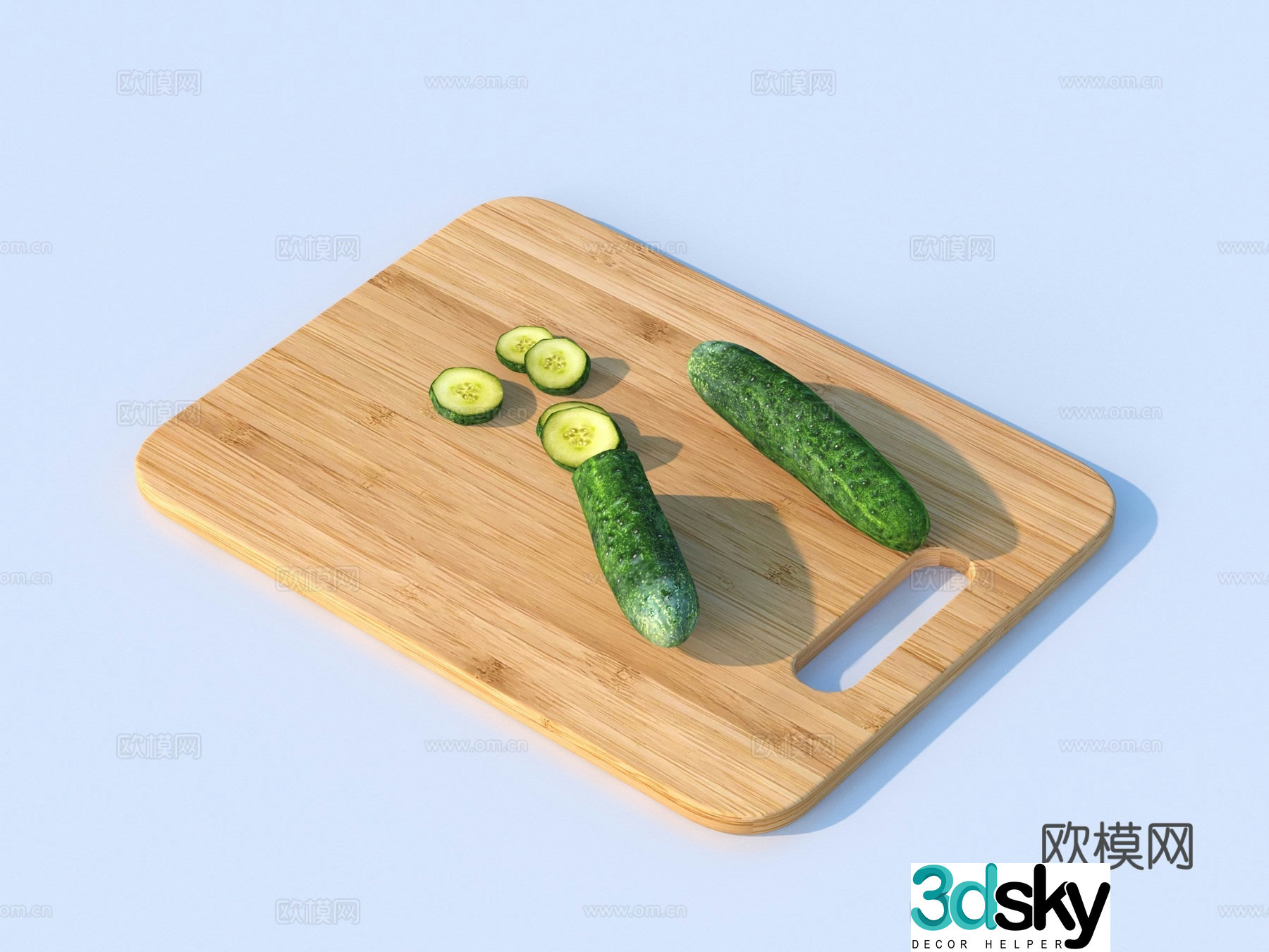 cutting board cucumber vegetables fruit 3d model