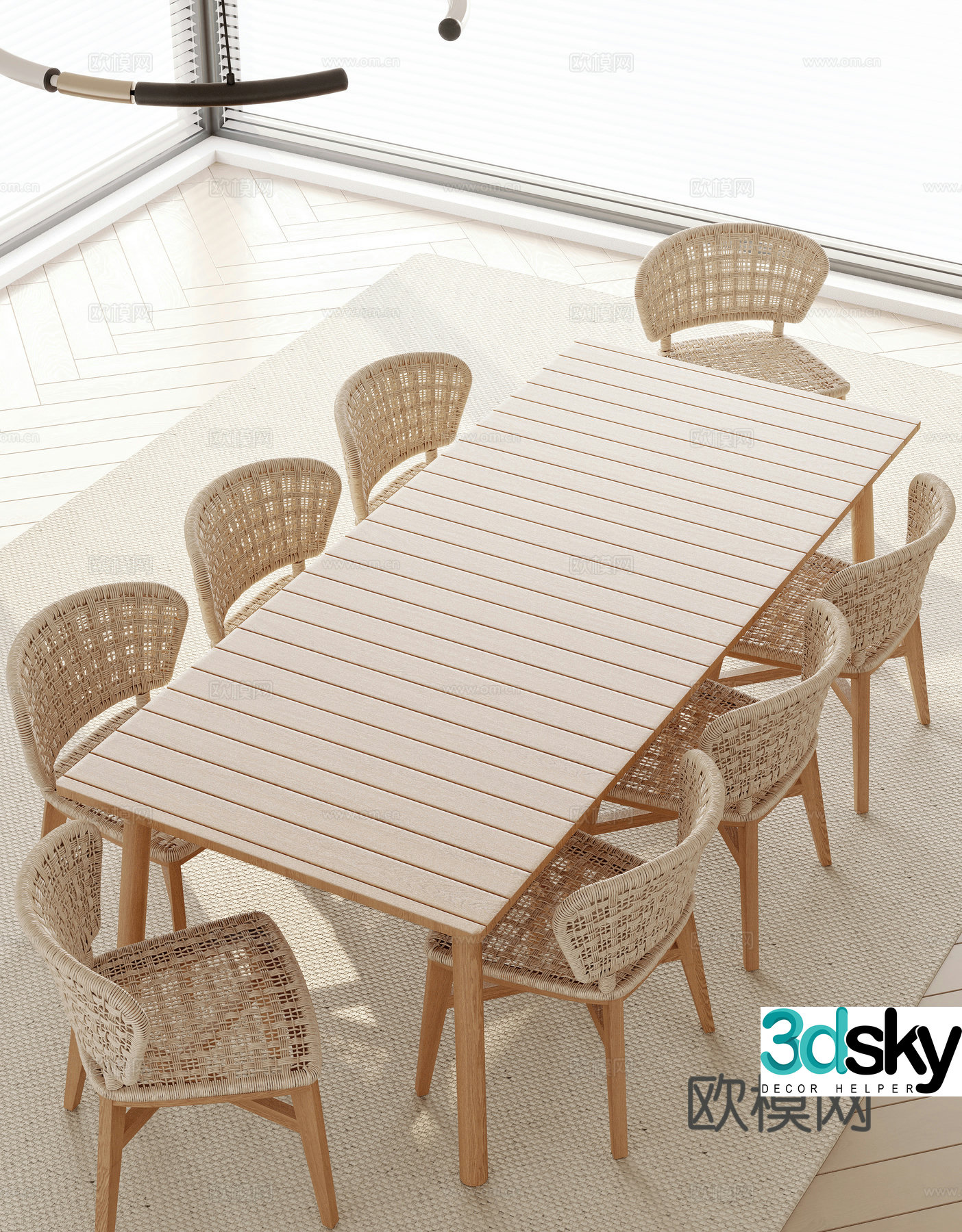 Log outdoor dining table and chairs 3d model