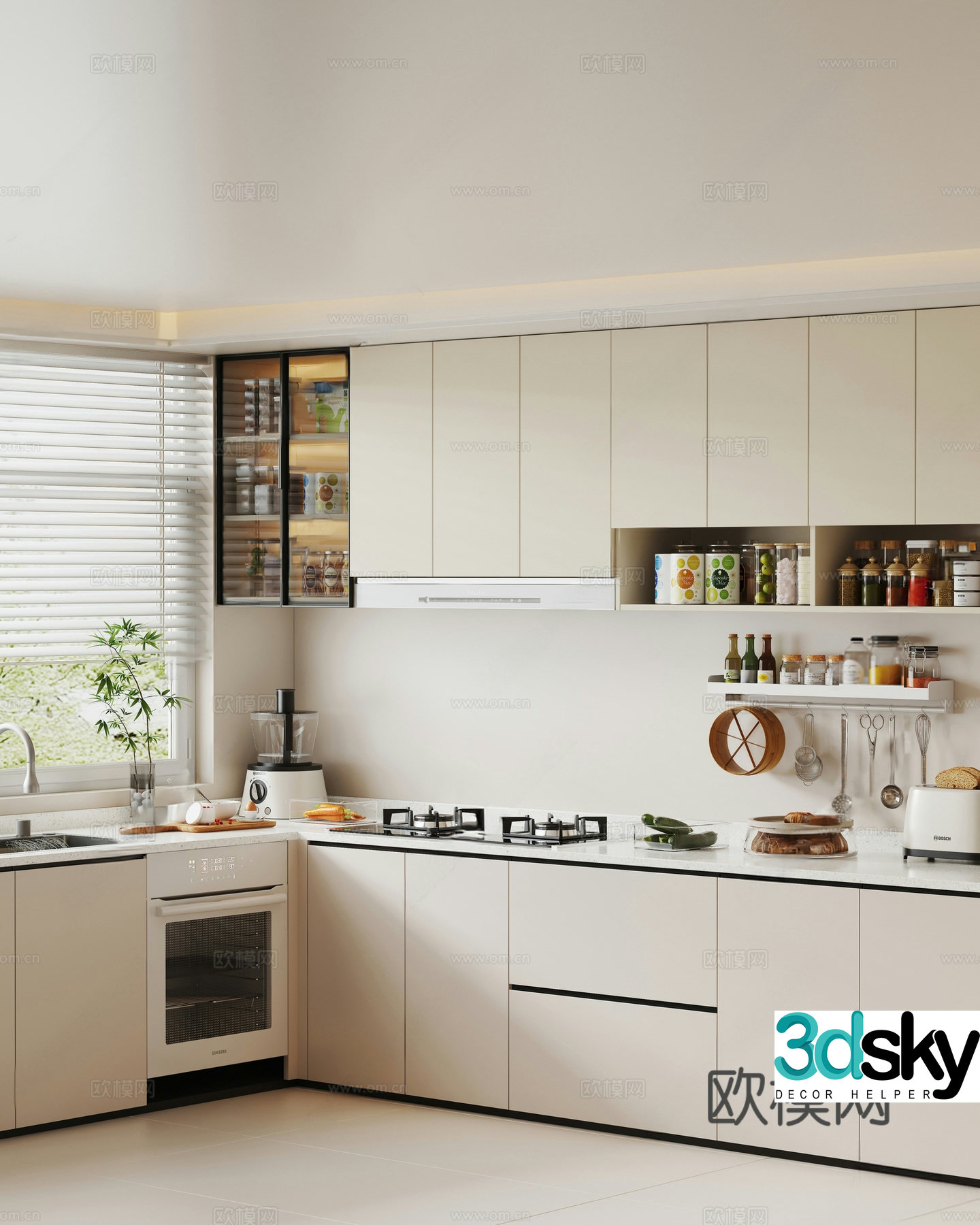 Cream style kitchen cabinet 3d model