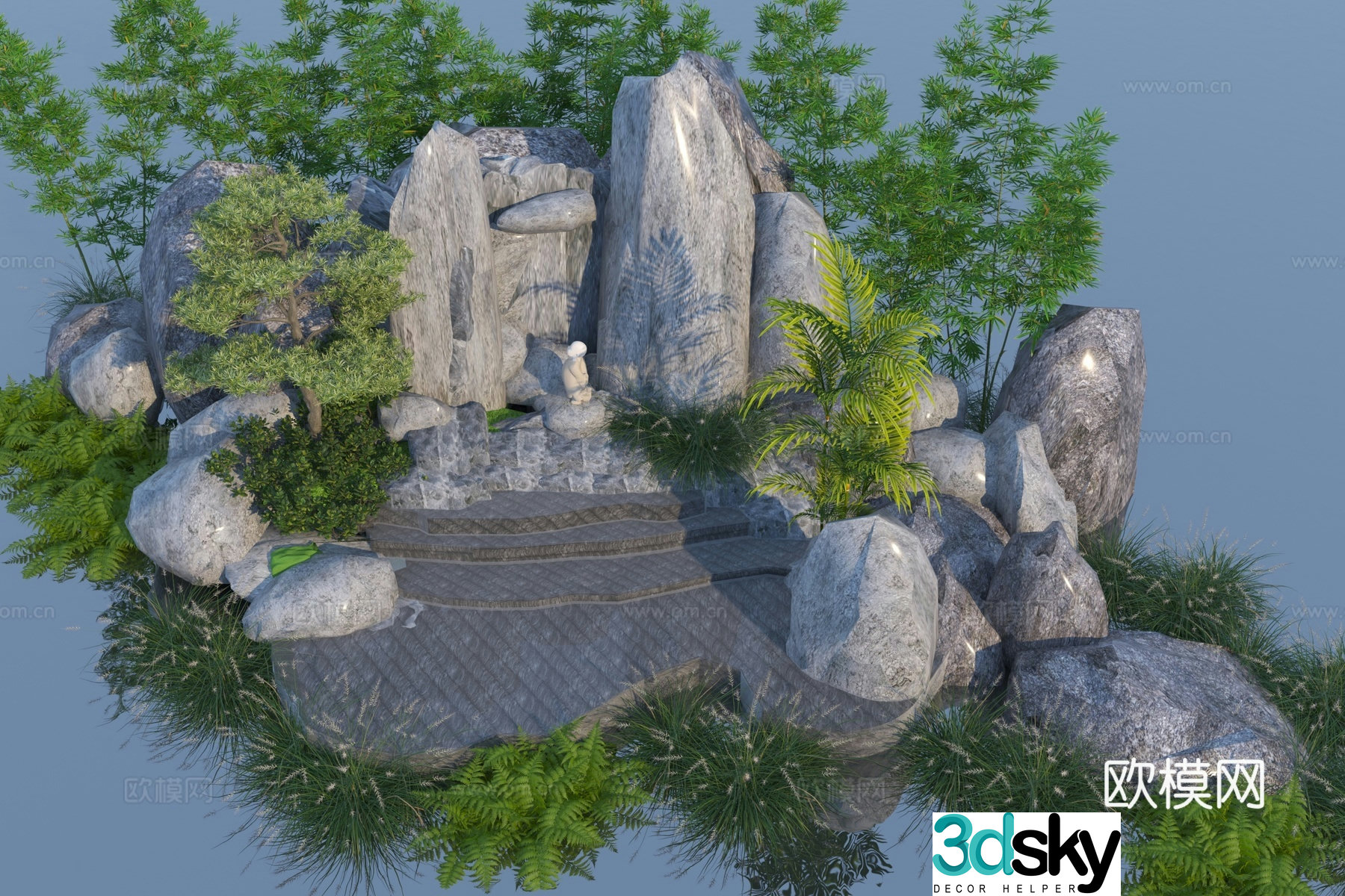 Rockery waterscape overlapping water landscape 3D model