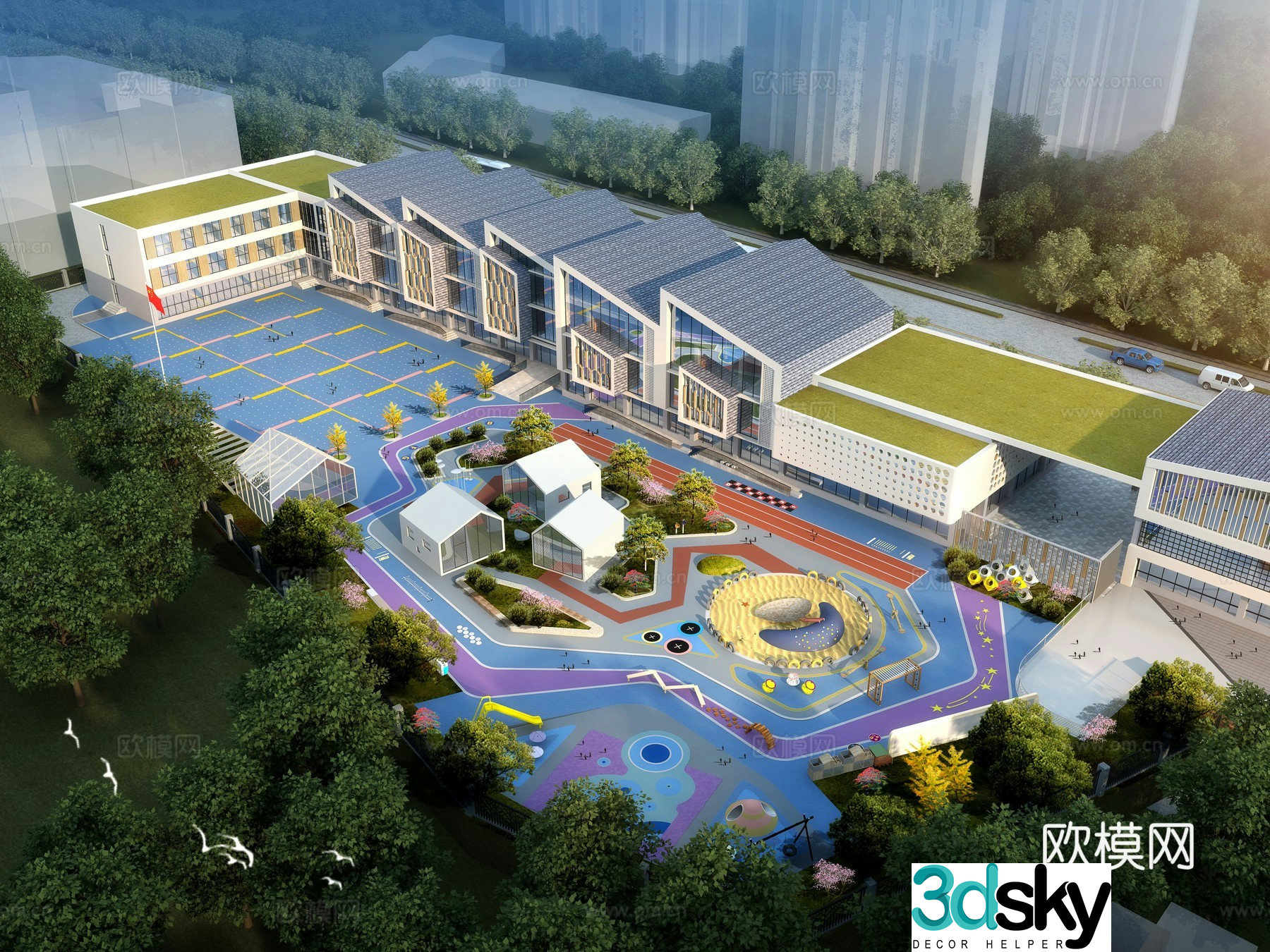 Kindergarten bird’s eye view school bird’s eye view 3d model