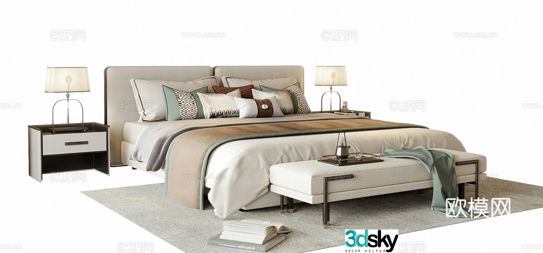 New Chinese style double bed 3d model