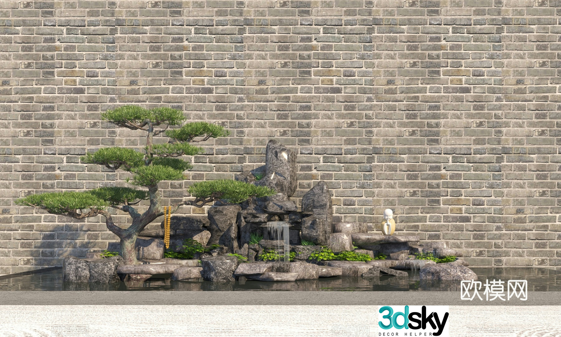 Rockery waterscape overlapping water landscape 3D model