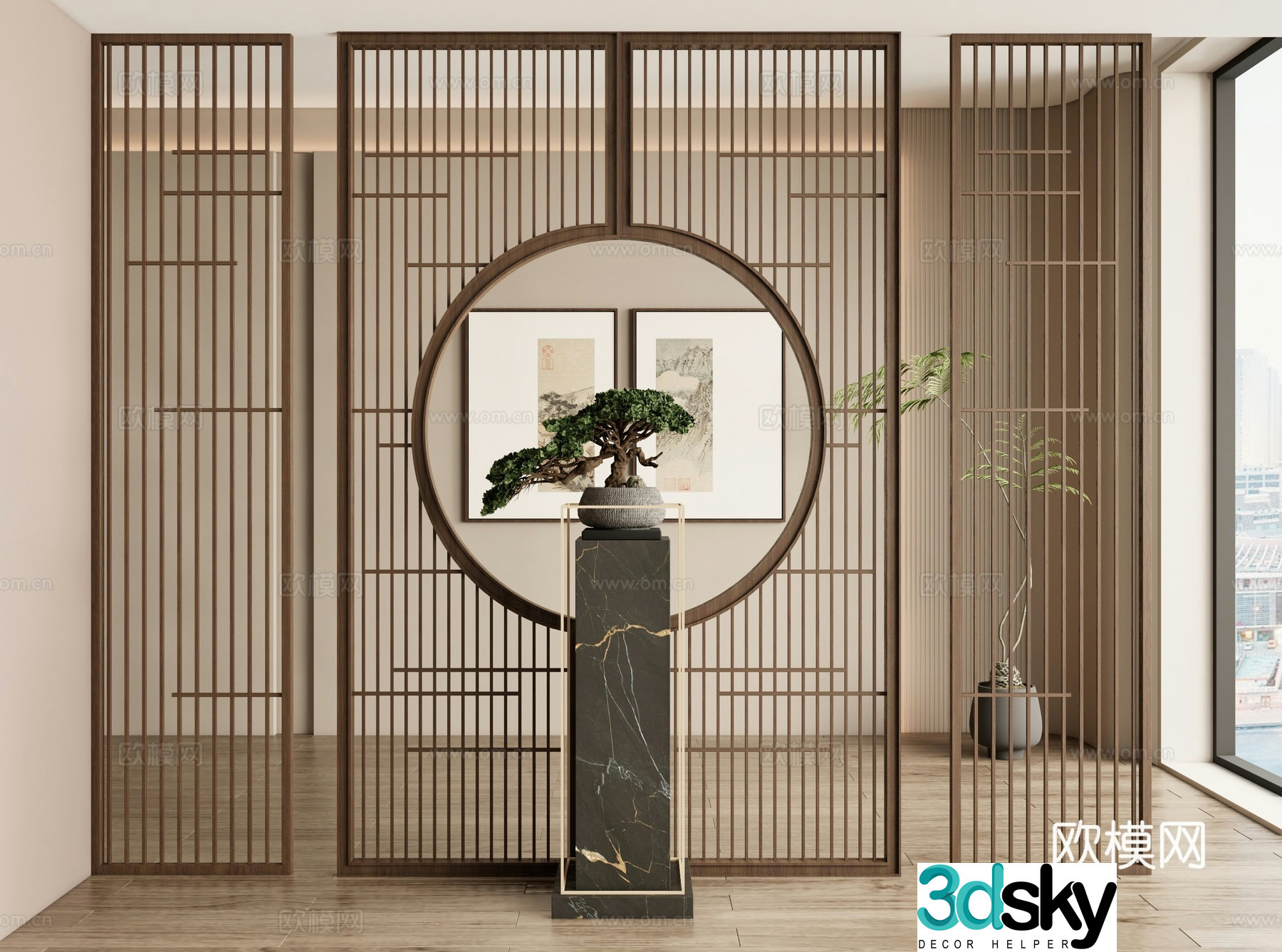 New Chinese style screen decorative screen entrance screen 3D model