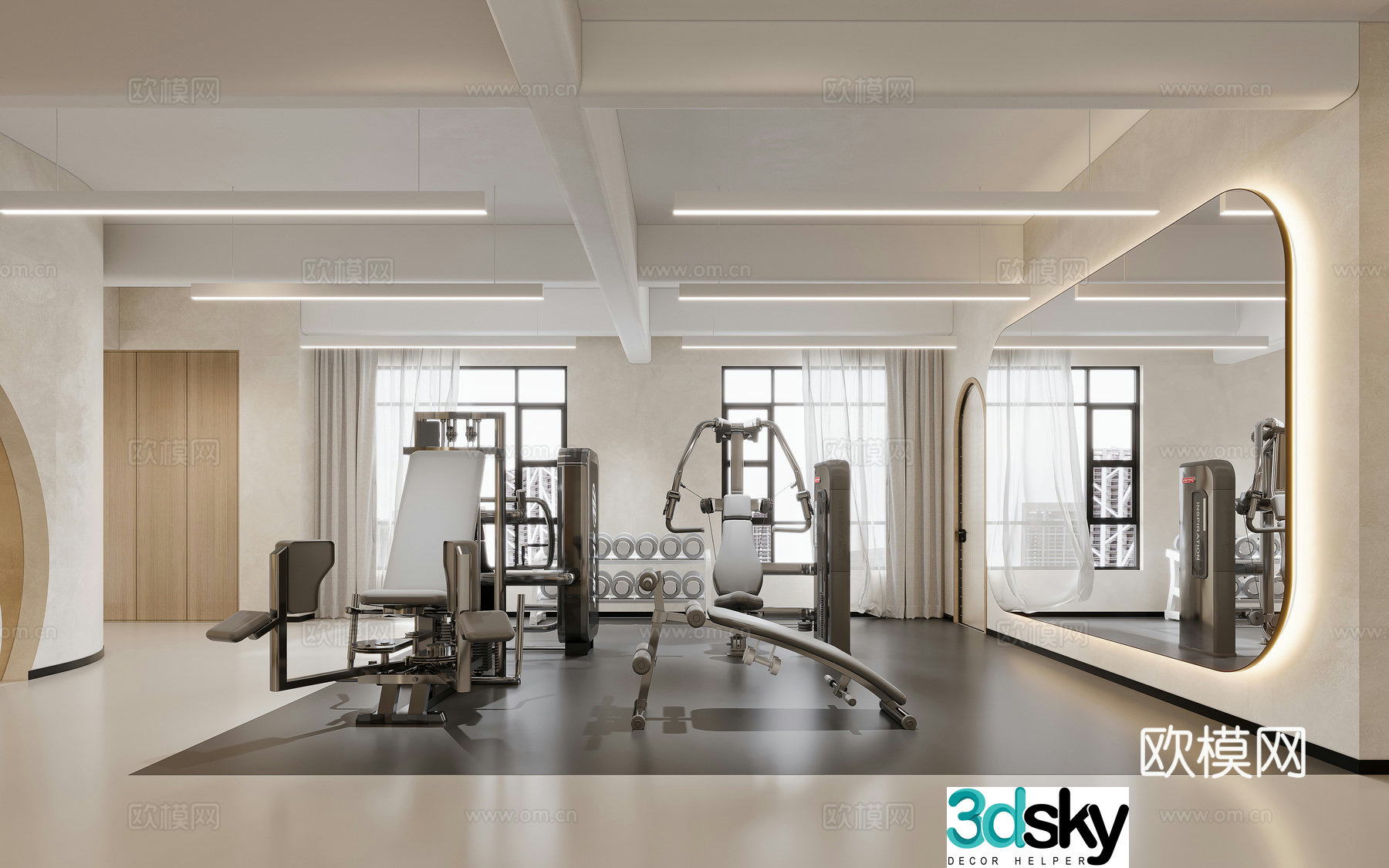 Modern yoga exercise area 3d model