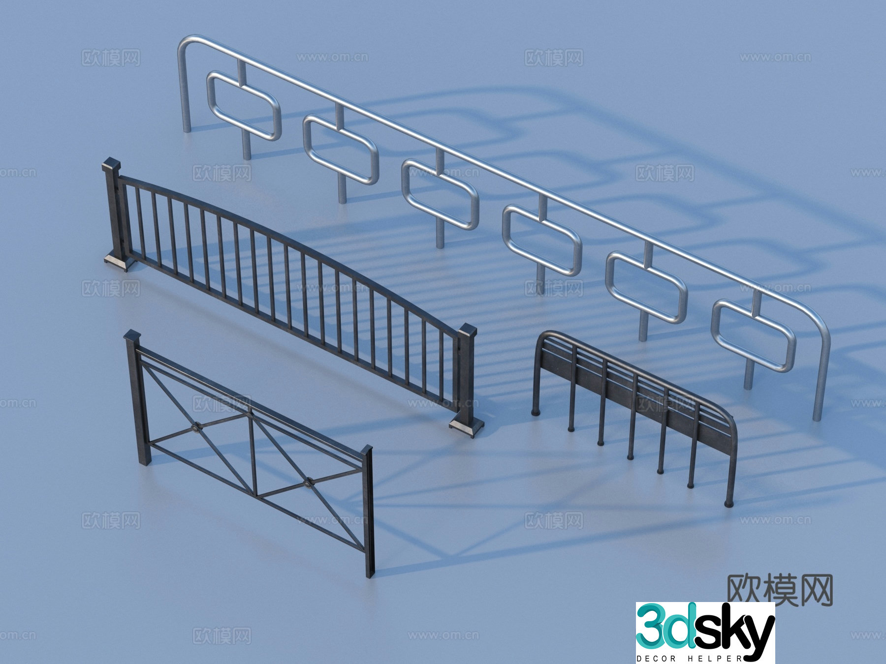 Iron guardrail railing fence 3d model