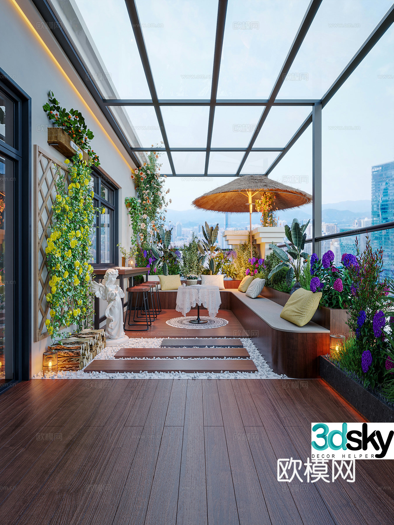 French roof garden balcony garden 3d model