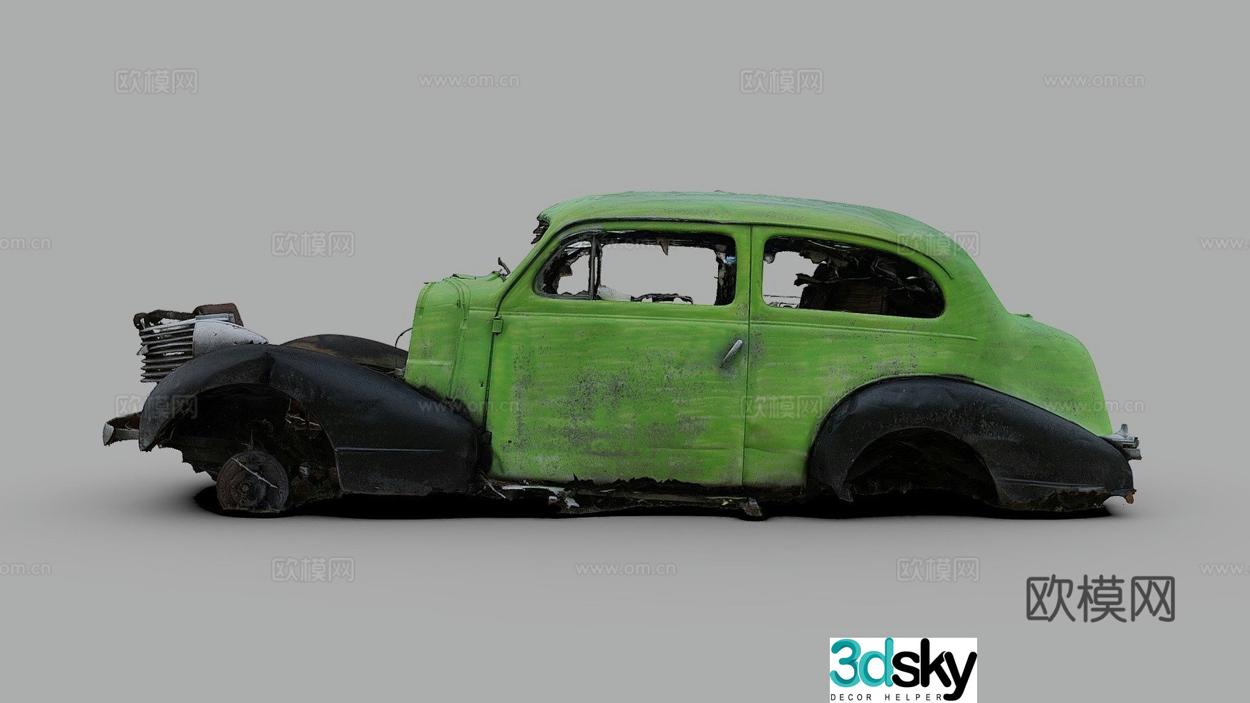 Painted wrecked car 3d model