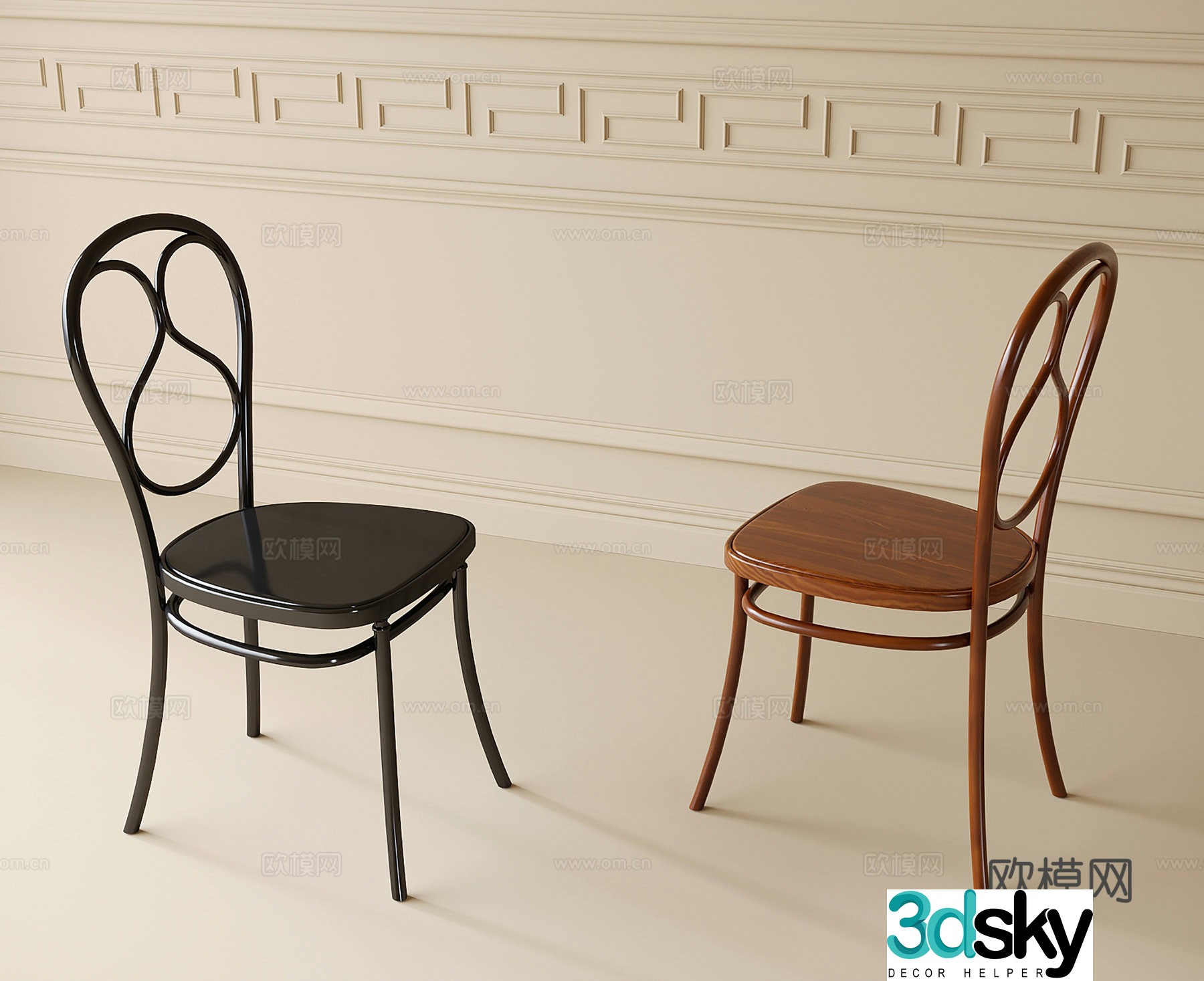 French dining chair single chair book chair 3d model